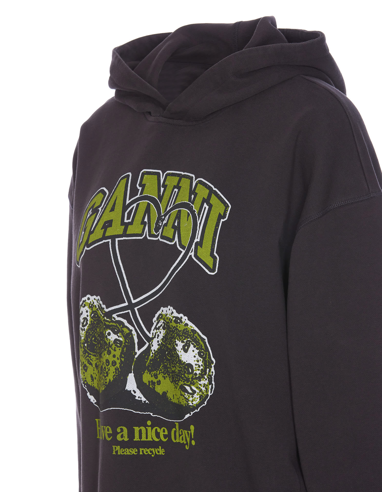 その他 Ganni FW25 FELPA \"ISOLI CHERRIES\" (T4285 252) Phantom Black Isoli Cherries Oversized Hoodie | GANNI US