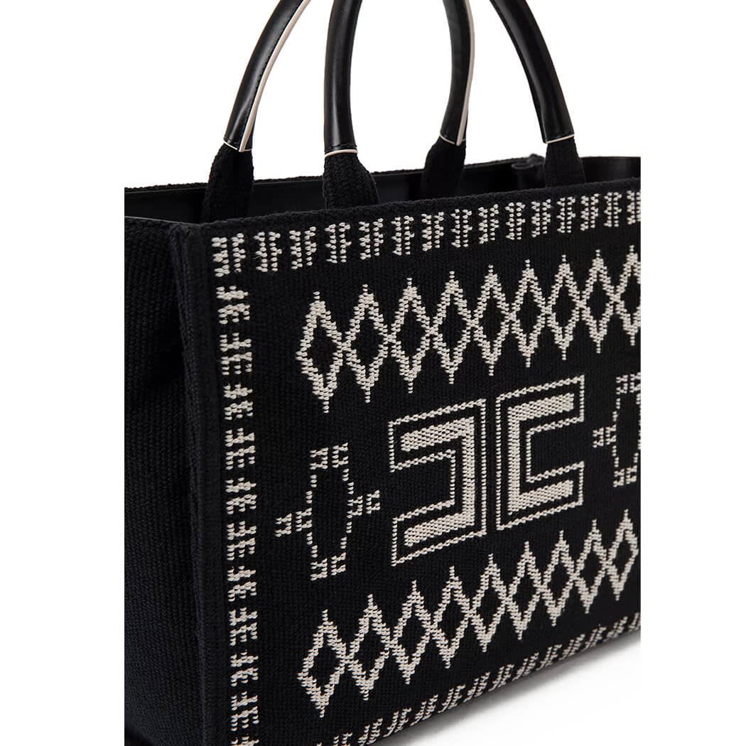 【★完売必至★】ELISABETTA FRANCHI ☆ ラージトート Elisabetta Franchi Black Canvas Handbag | italist