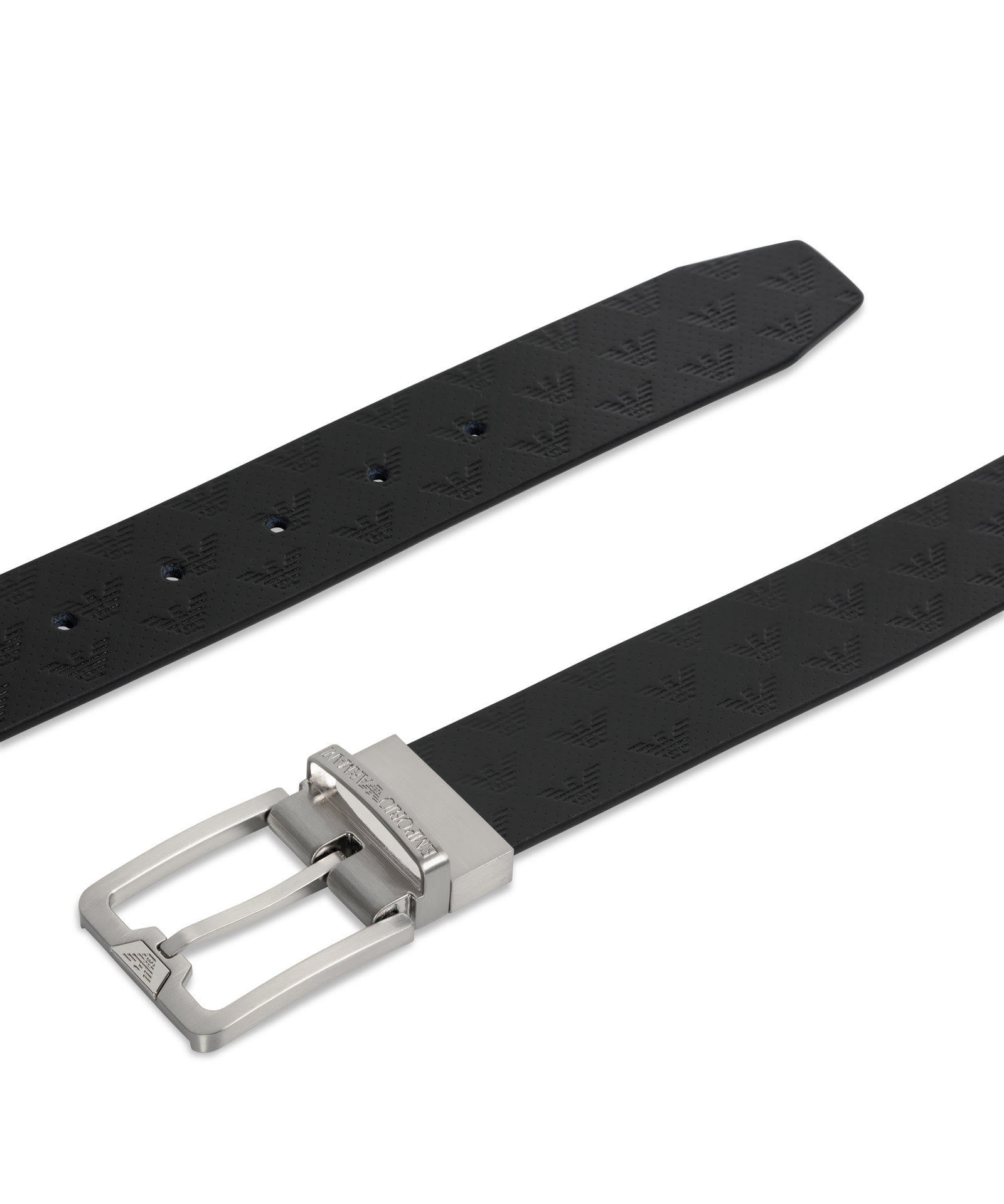 Emporio Armani Leather Belt With All-over Embossed Eagle