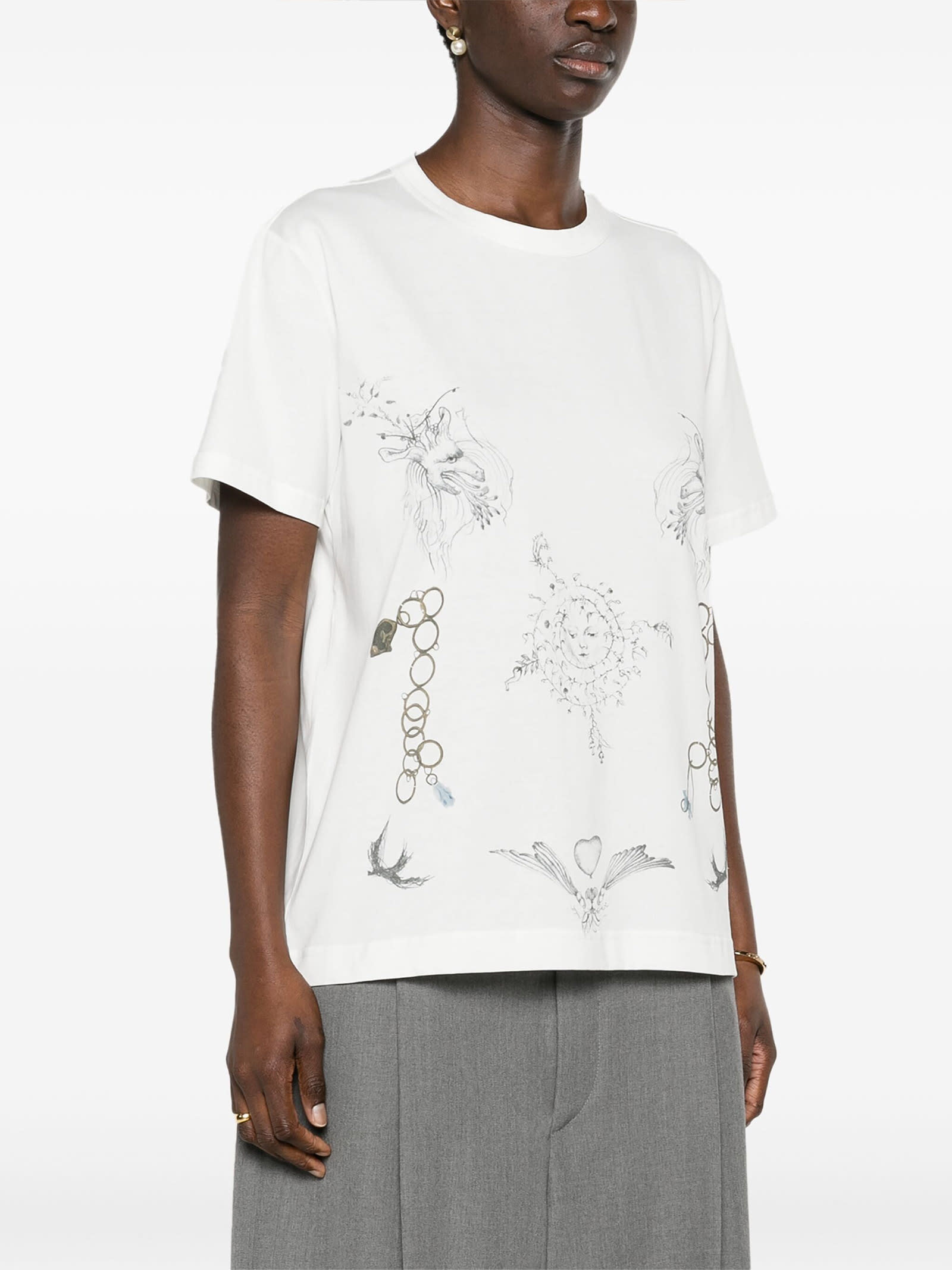 Tシャツ・カットソー FABIANA FILIPPI Women Tunic Tops JED274F445 0000 H461 WHITE T-shirt in jersey e tulle, oro da Donna | Fabiana Filippi®