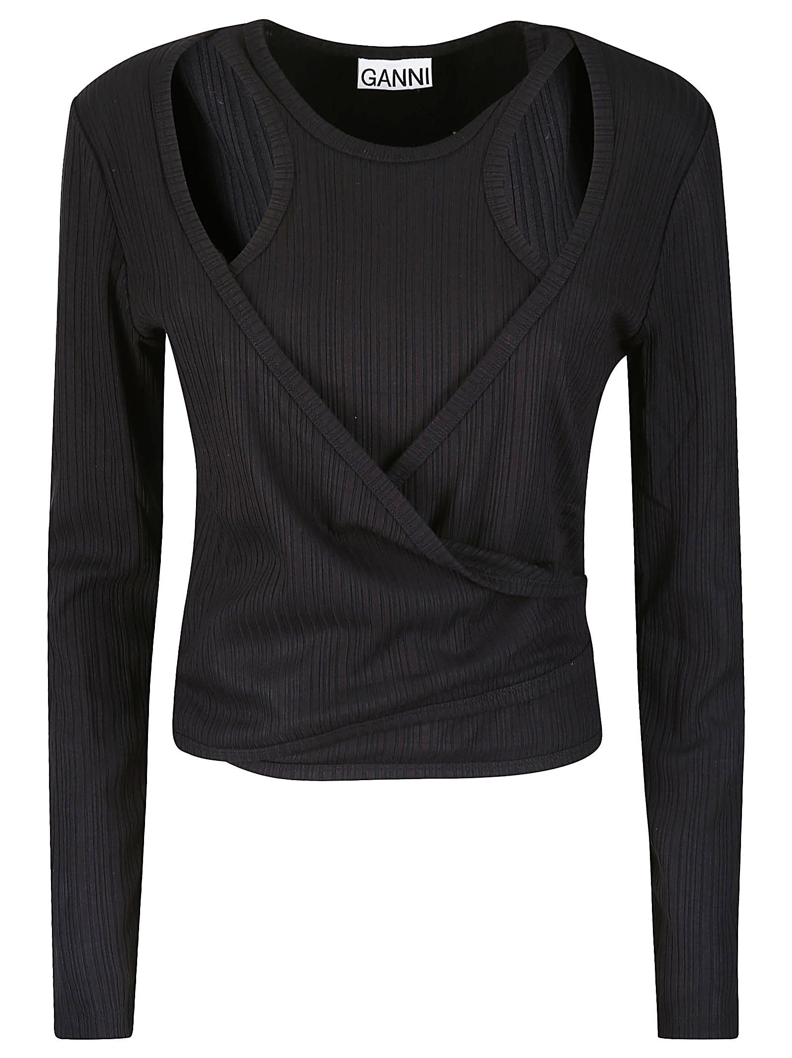 Ganni Rib Jersey Wrap Blouse | italist