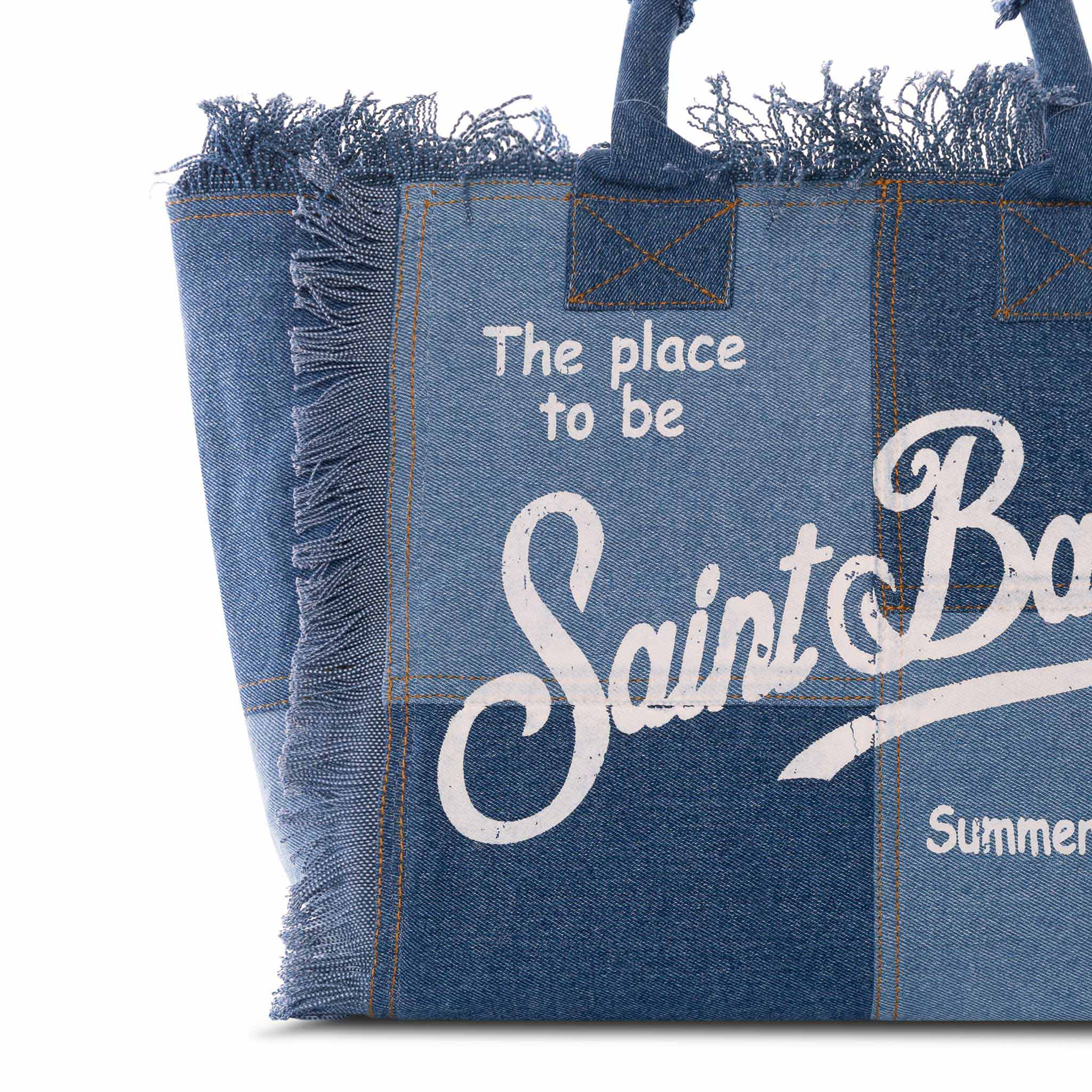 MC2 Saint Barth Vanity Canvas Shoulder Bag With Denim Patchwork