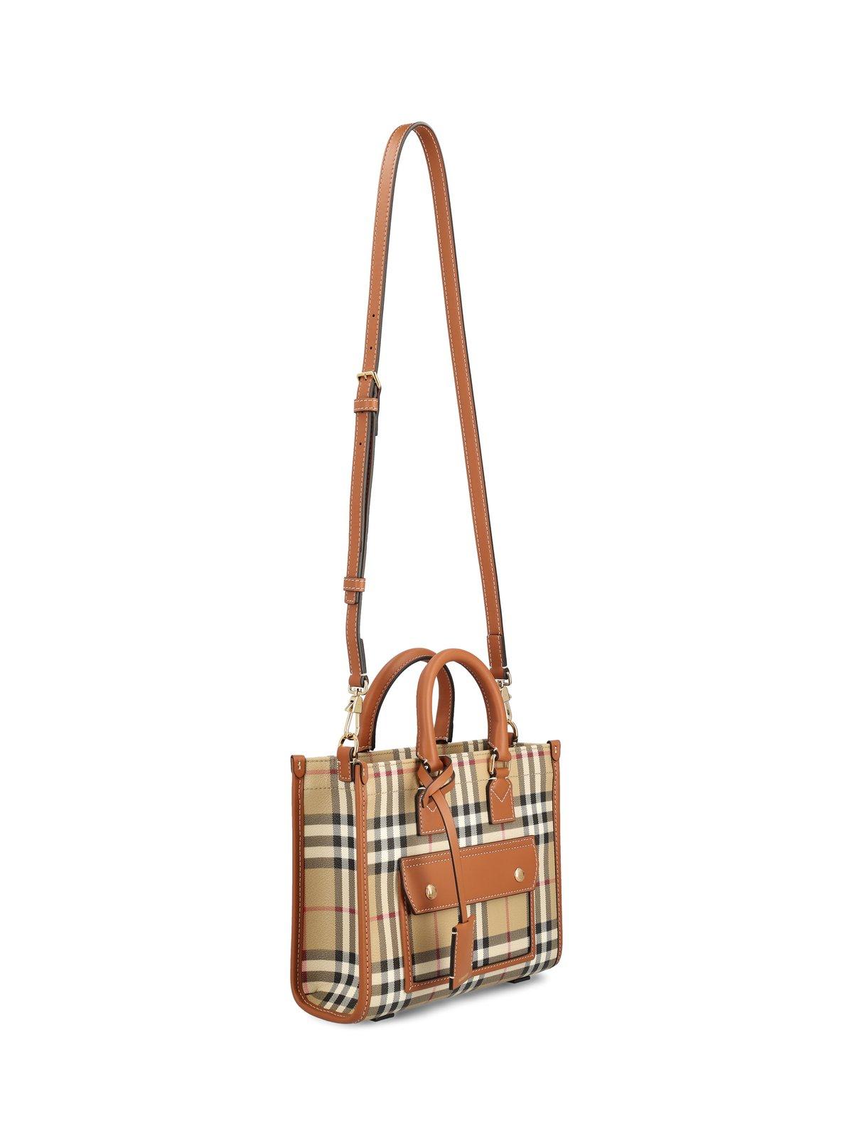 トートバッグ BURBERRY FREYA MINI CHECK TOTE BAG Burberry Mini Freya Check Canvas & Leather Tote | Nordstrom