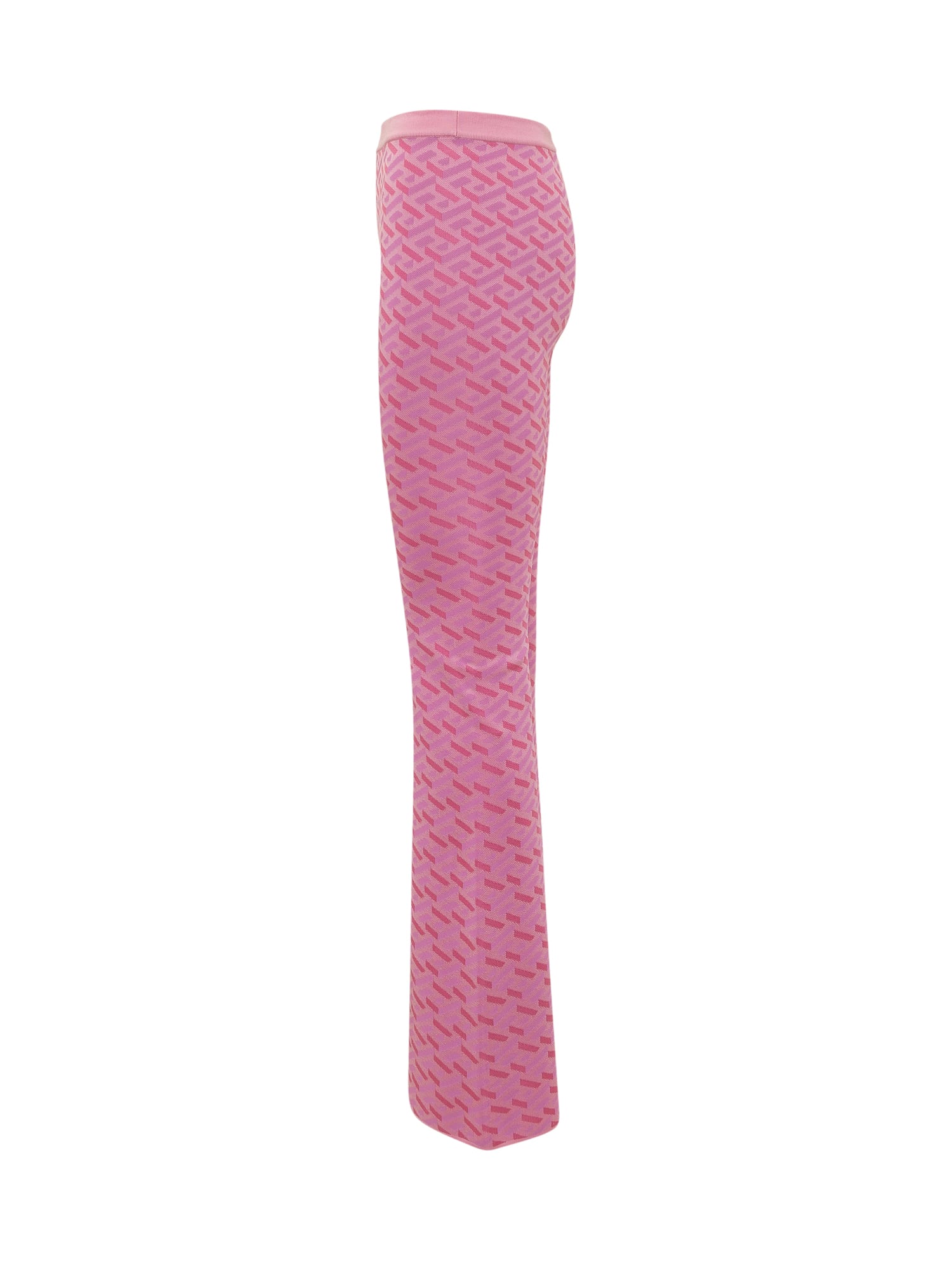 パンツ Versace Jacquard Pants With Greek Print Versace La Greca Jacquard Silk-blend Flared Pants In Pink