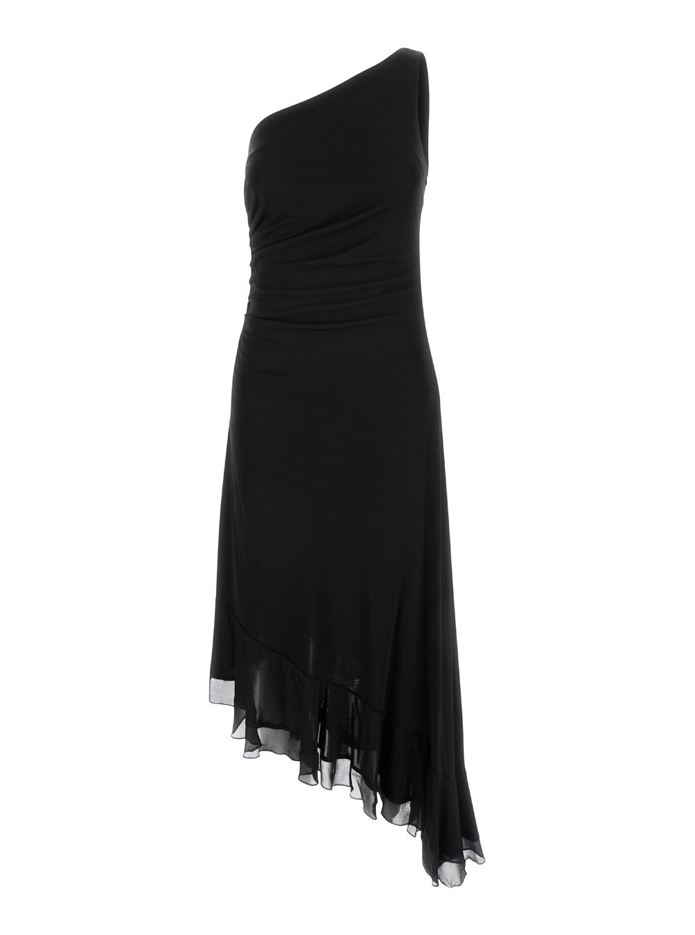 black one-shoulder asymmertric dress in viscose woman twinset