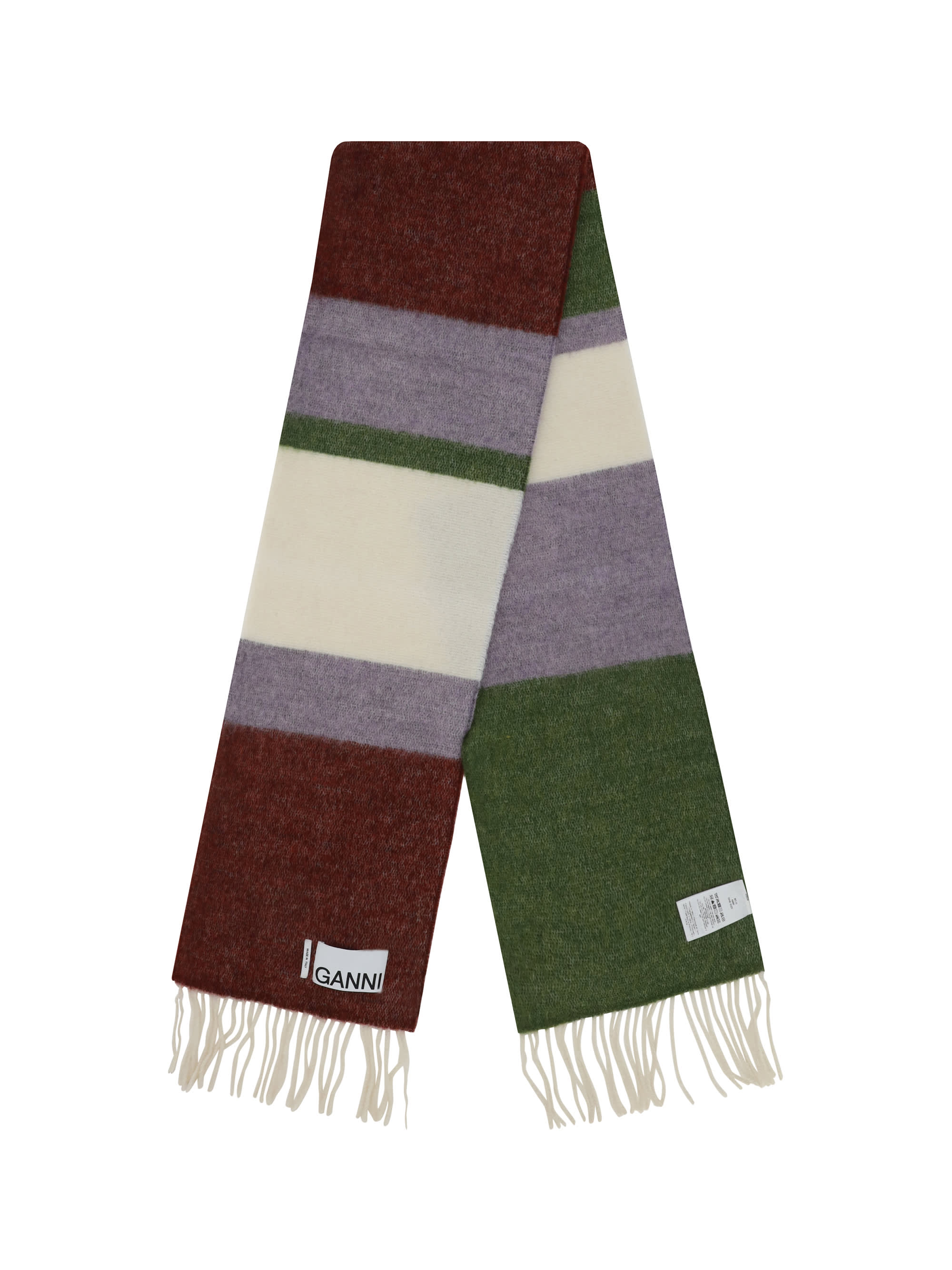 ★Ganni★ 23FW Logo Patch Cable Wool Muffler Ivory A5113 135 Ganni Off-White & Beige Narrow Logo Scarf - Egret | Garmentory