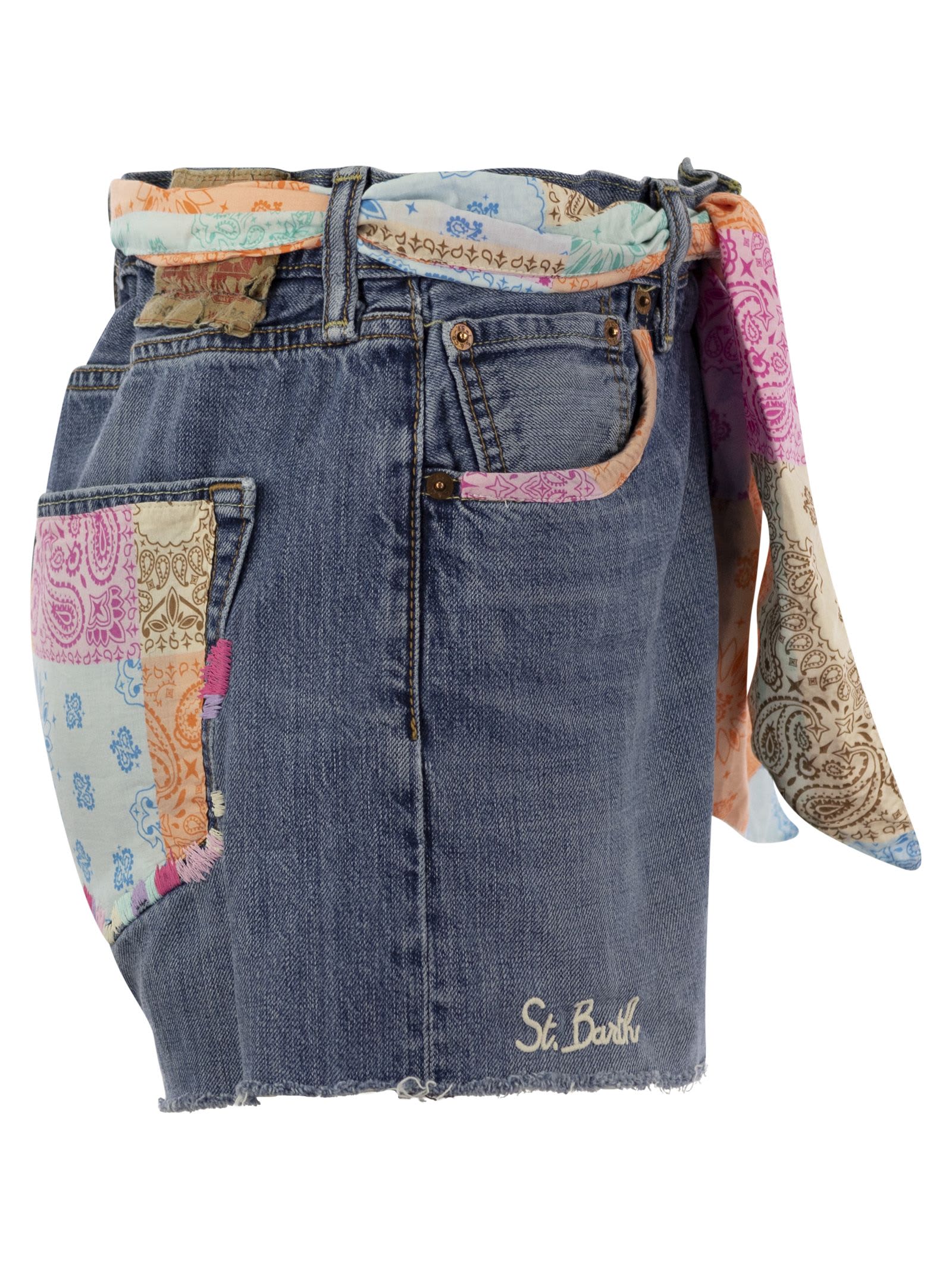 MC2 Saint Barth Denim Shorts With Belt And Patches | italist