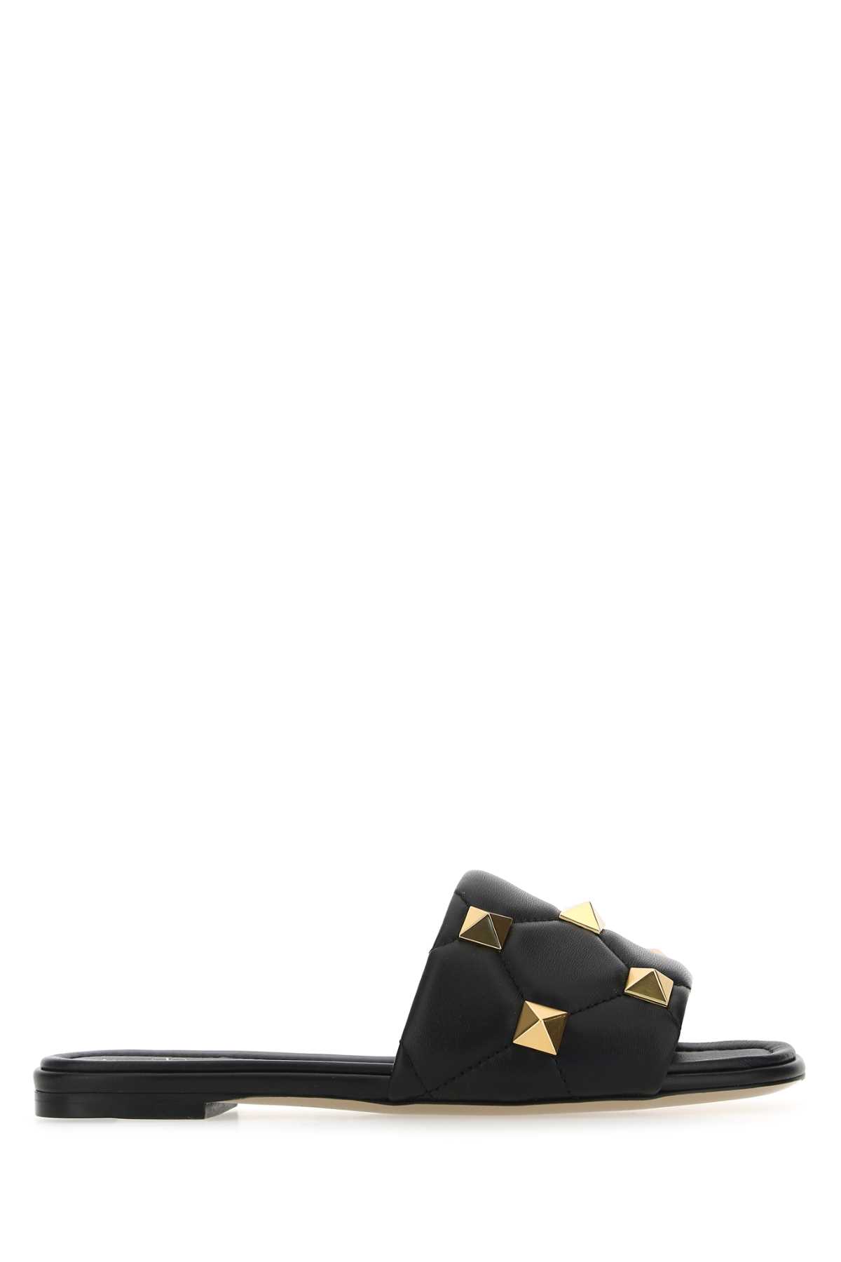 サンダル・ミュール VALENTINO Black nappa leather Roman Stud slippers Valentino Garavani Black Nappa Leather Roman Stud Slippers