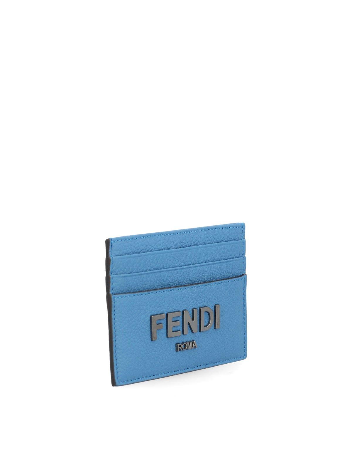 Fendi Selleria Zip Card Holder Wallet - Blue