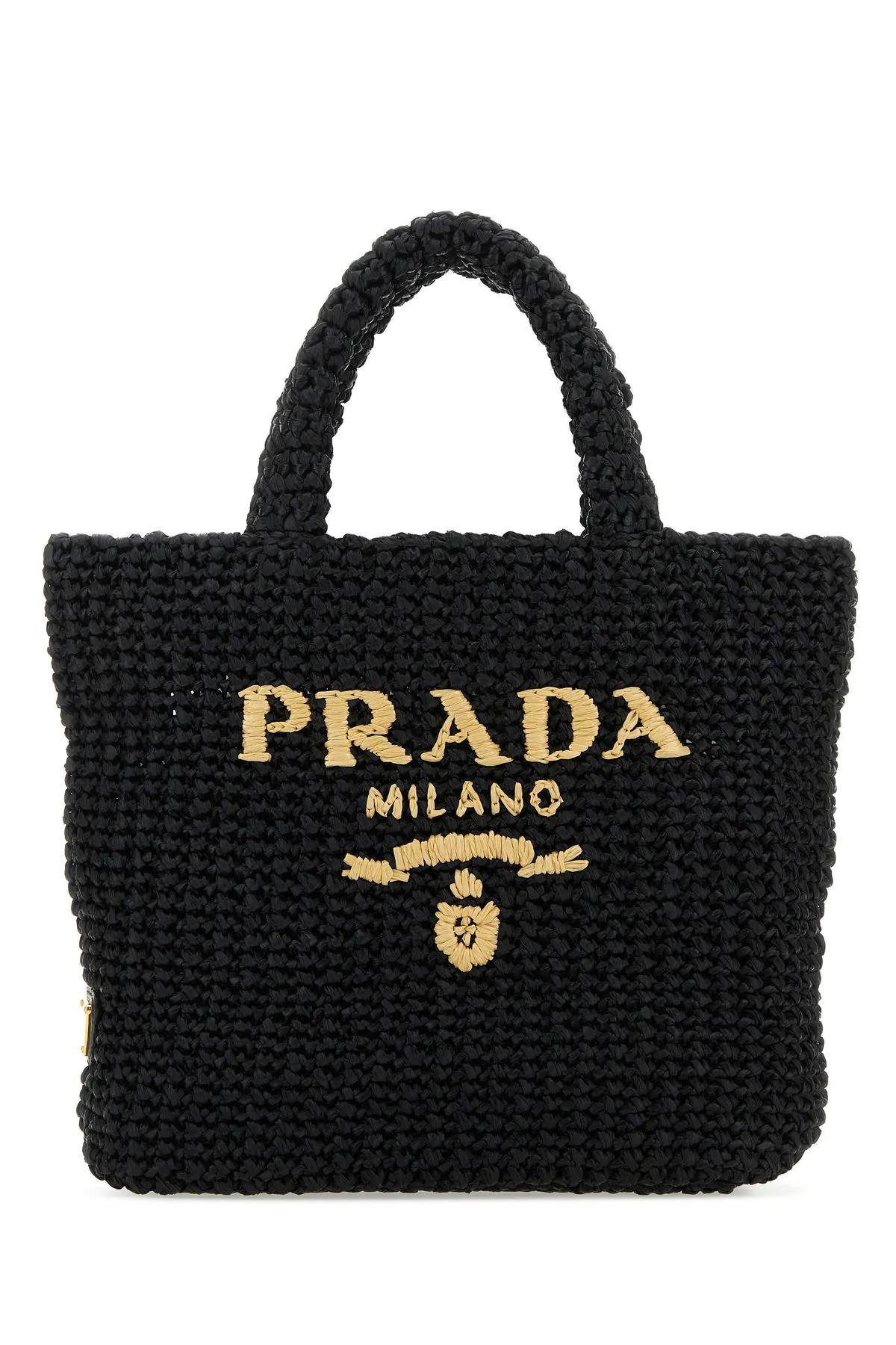 トートバッグ PRADA Black Straw Handbag Prada Straw tote bag with knit design and shoulder straps