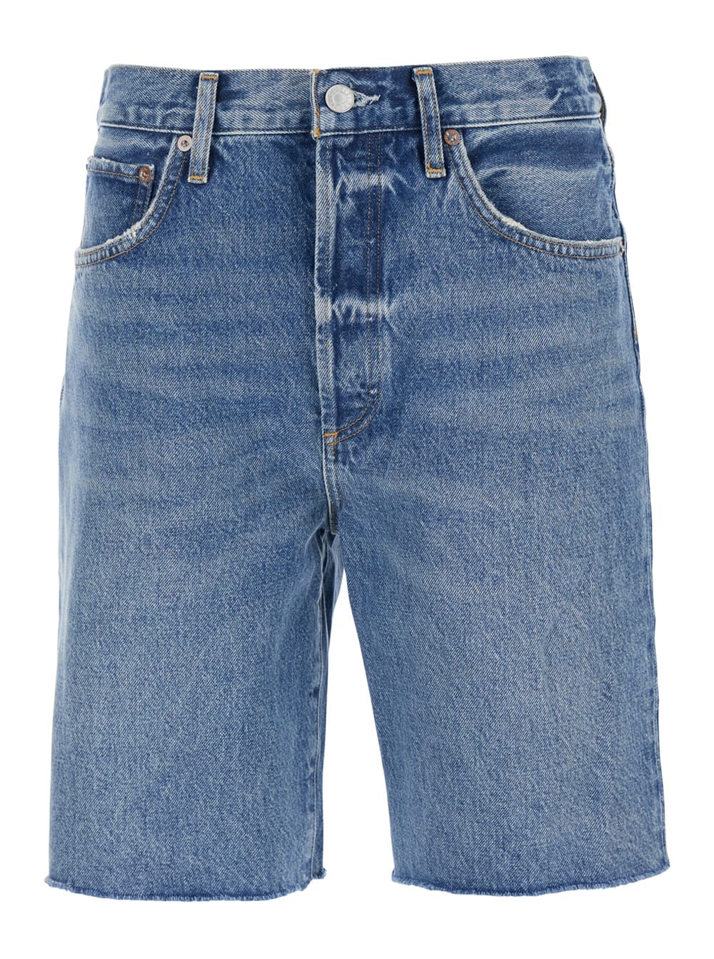 【送料&関税込】AGOLDE Blue Five-pocket Shorts With Button C AGOLDE Blue Five-pocket Shorts With Button Closure In Denim