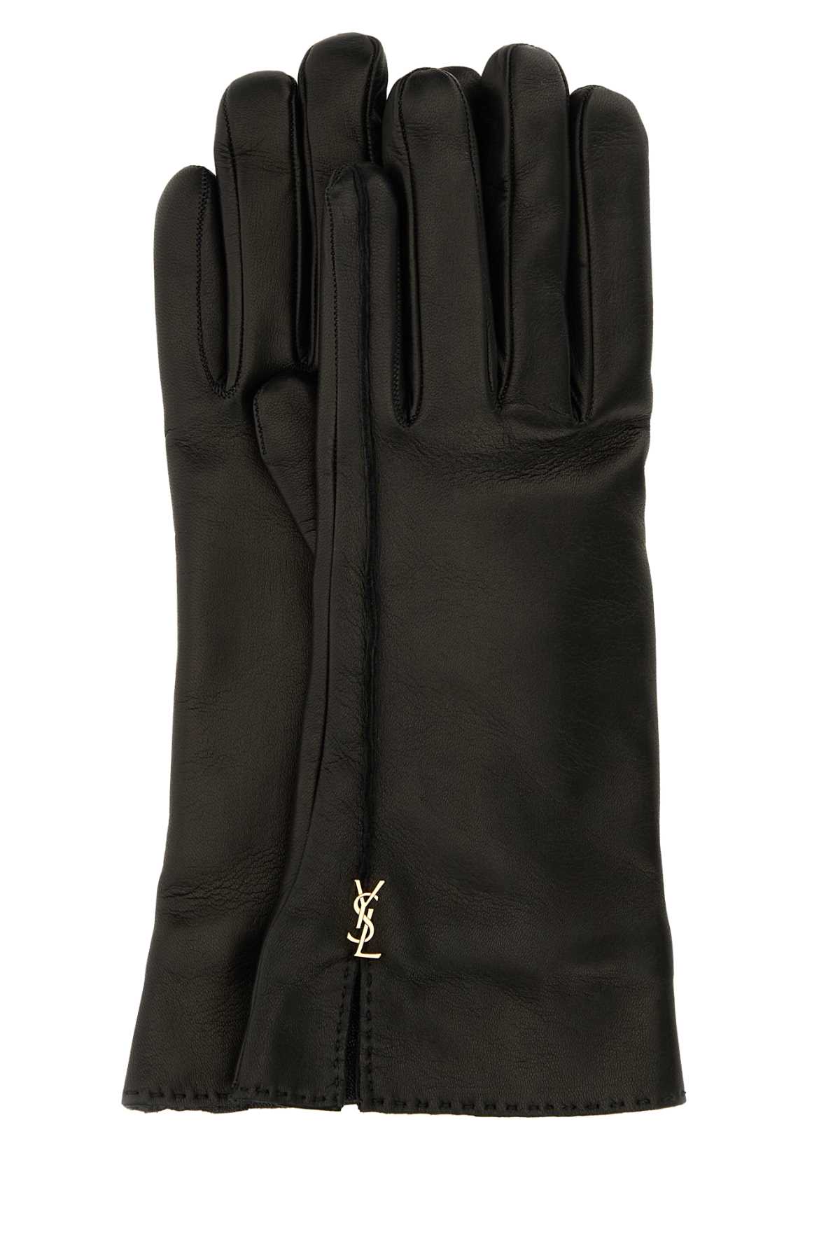手袋 SAINT LAURENT Black Leather Cassandre Gloves Saint Laurent Leather Cassandre Gloves | italist