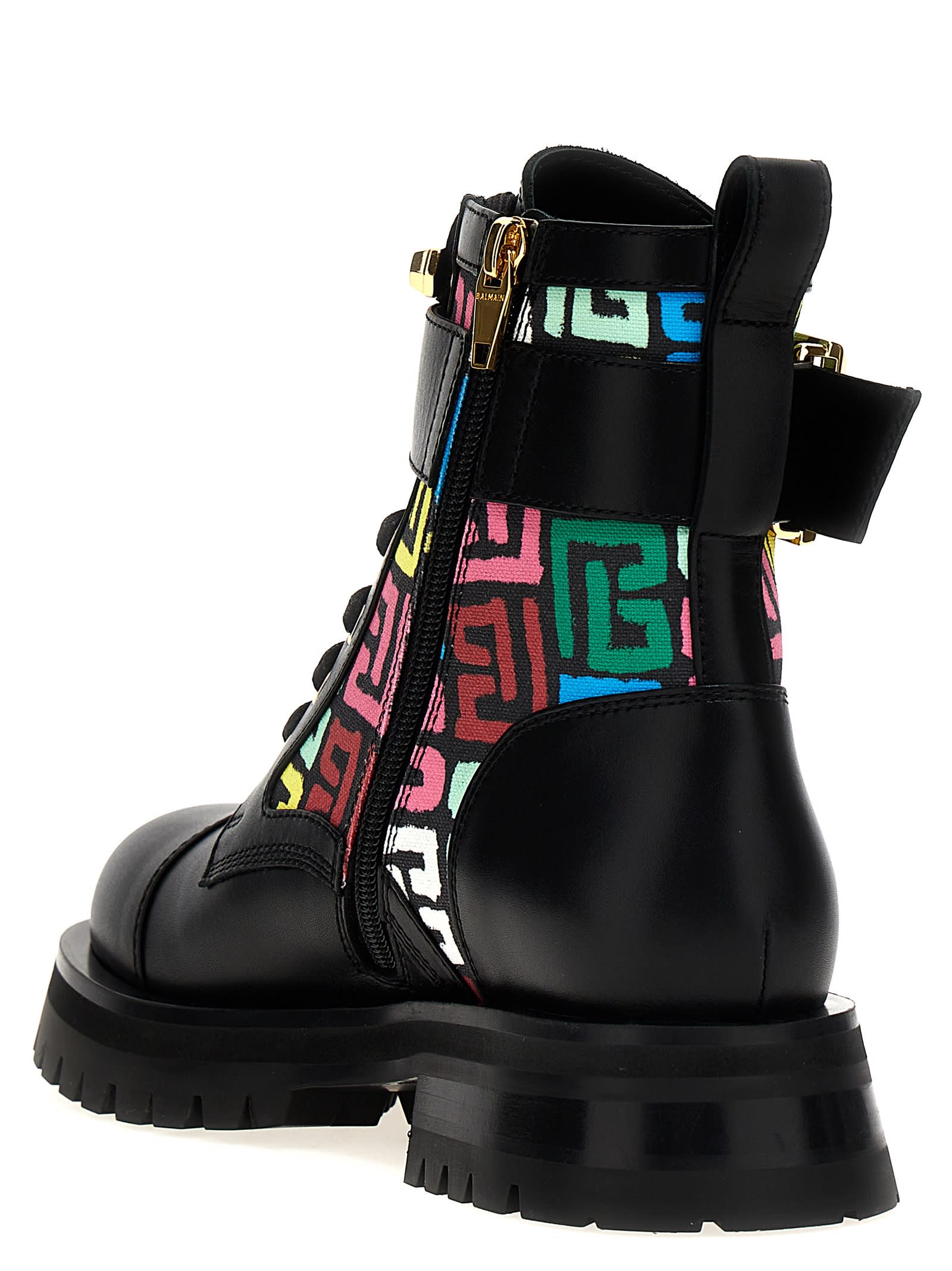 【関税込み】balmain 'Charlie' ankle boots Charlie monogram jacquard and leather ranger boots black
