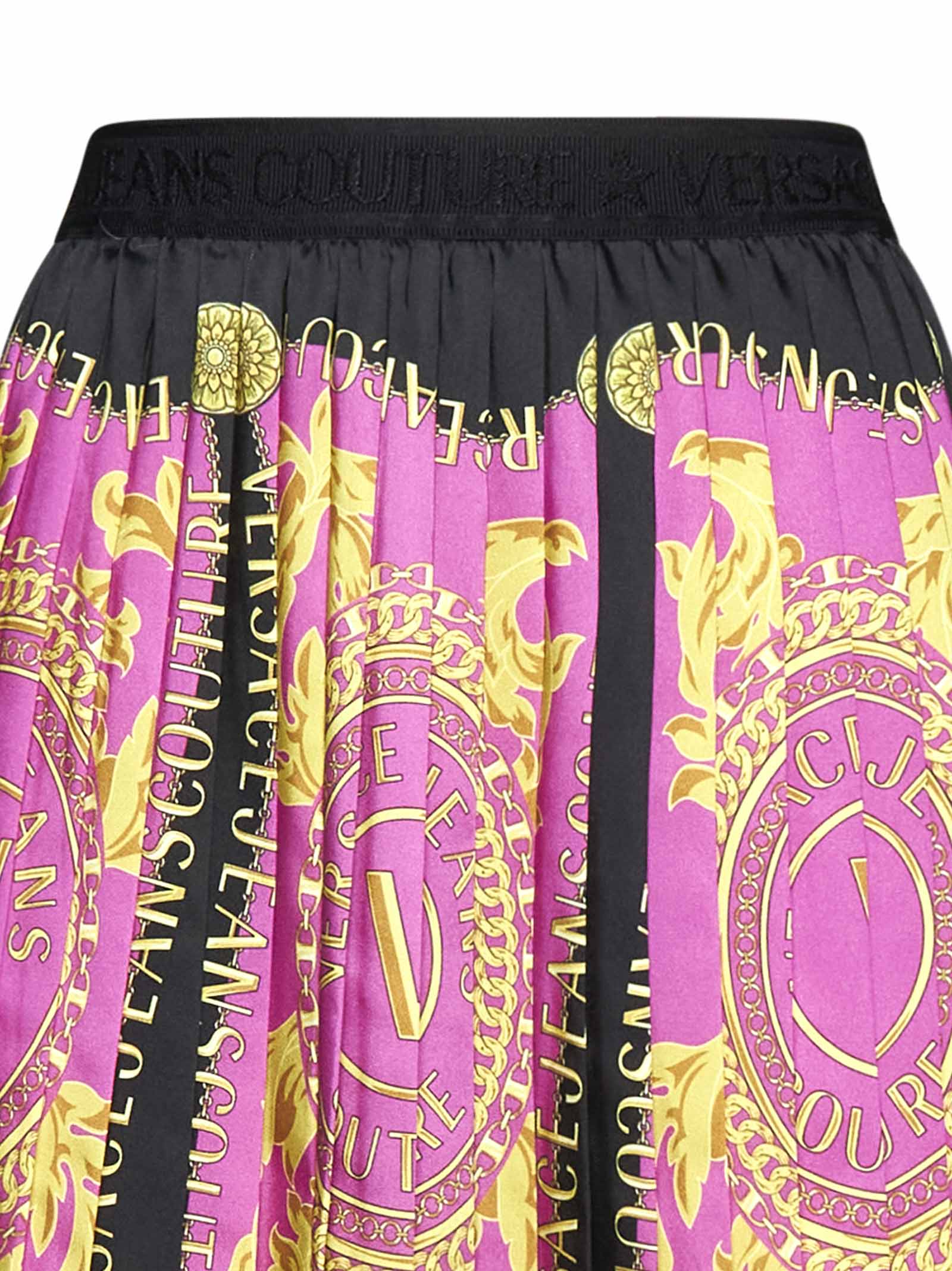 デニム・ジーパン VERSACE JEANS OUTLINE BAROQUE MINI PLEATED SKIRT Versace Jeans Couture Mini pleated skirt baroque outline