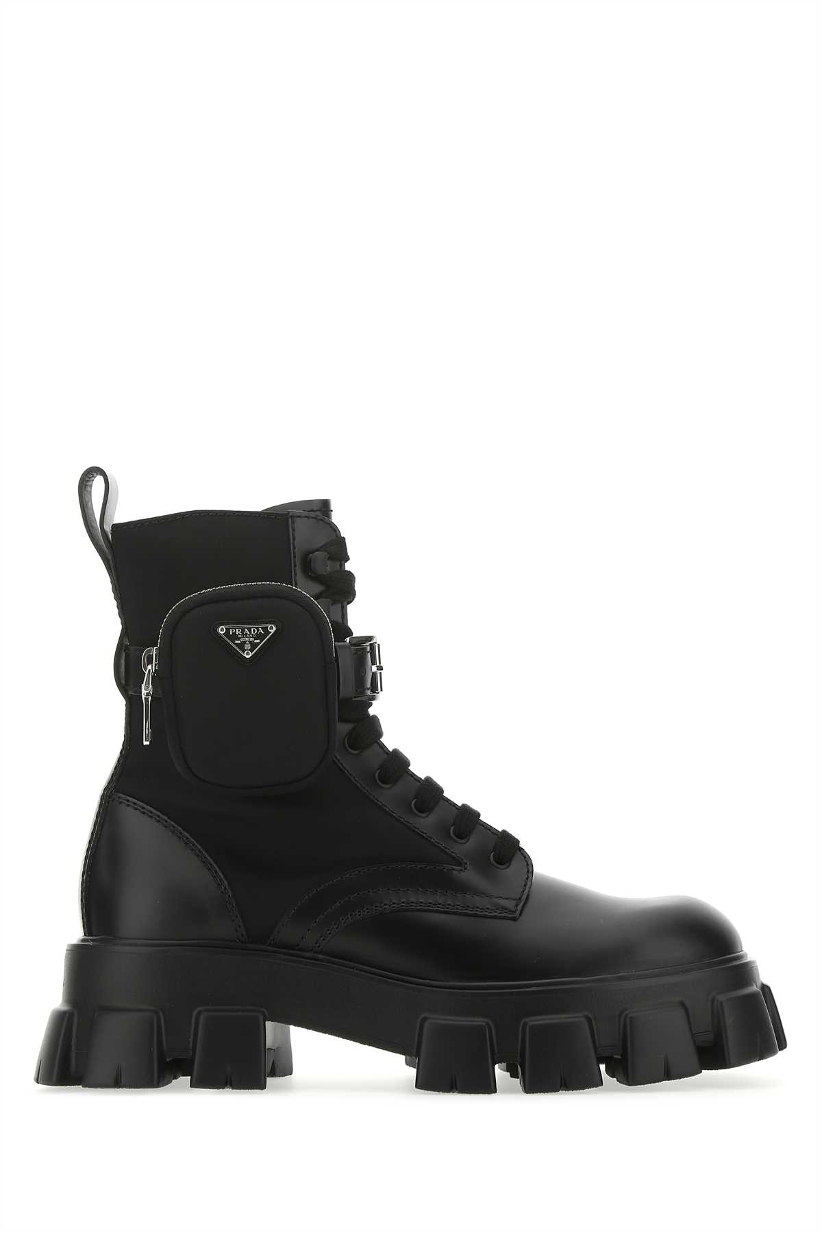 【送料&関税込】Prada Black Leather And Re-nylon Monolith An Black Monolith leather and Re-Nylon boots with pouch | PRADA