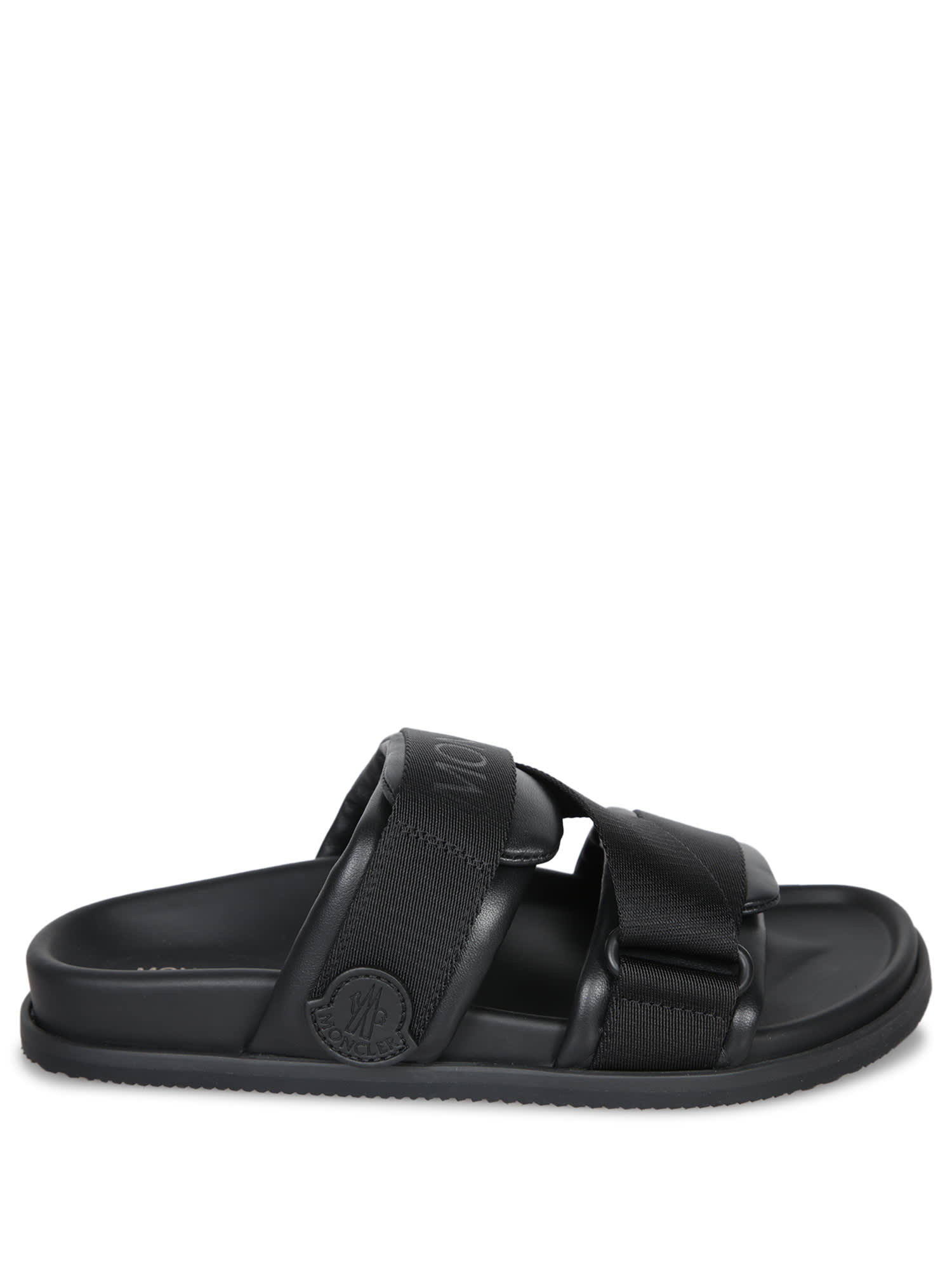 【送料&関税込】Moncler Logo Black Sandals NEW MONCLER BLACK BASILE X RAISED LOGO RUBBER SLIDE SANDALS