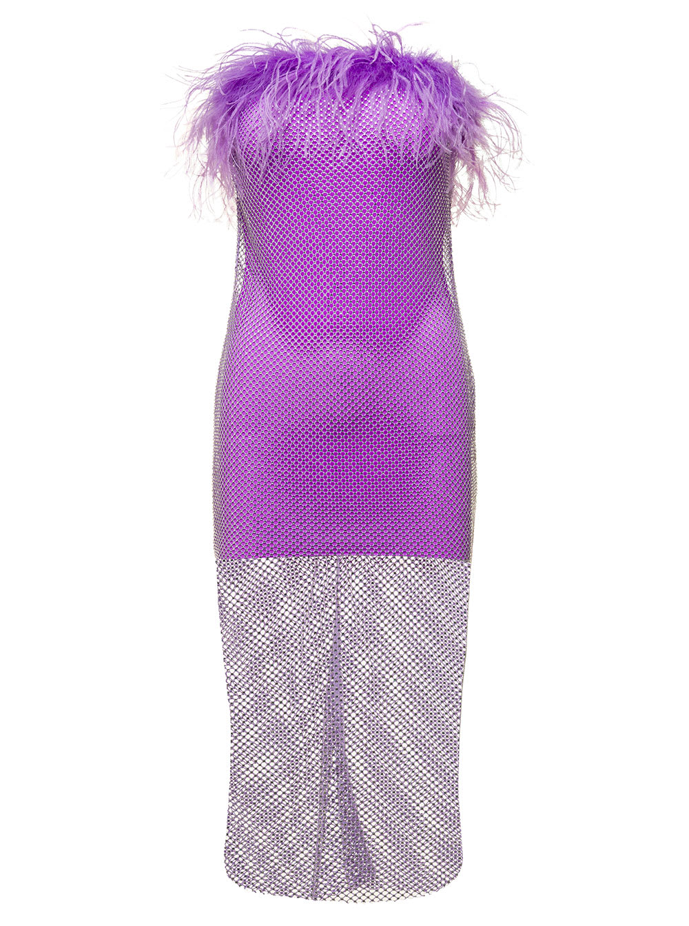 mini purple dress with feather trim and rhinestone embellishment in polyamide woman