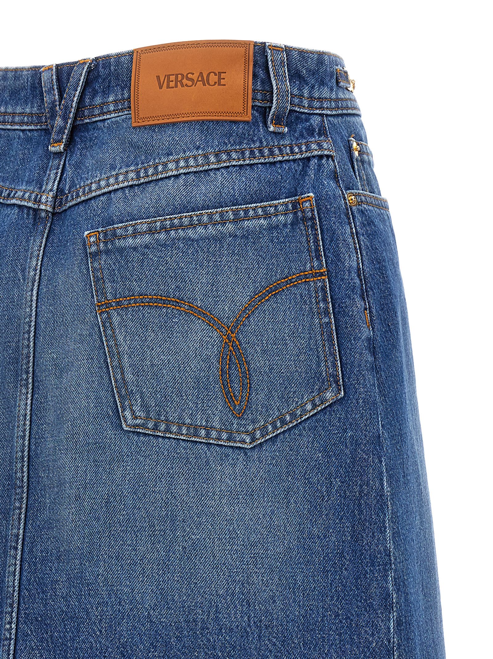【送料&関税込】Versace Medusa 95 High-waist Denim Skirt 46b50fde53674f2515953e87c80688
