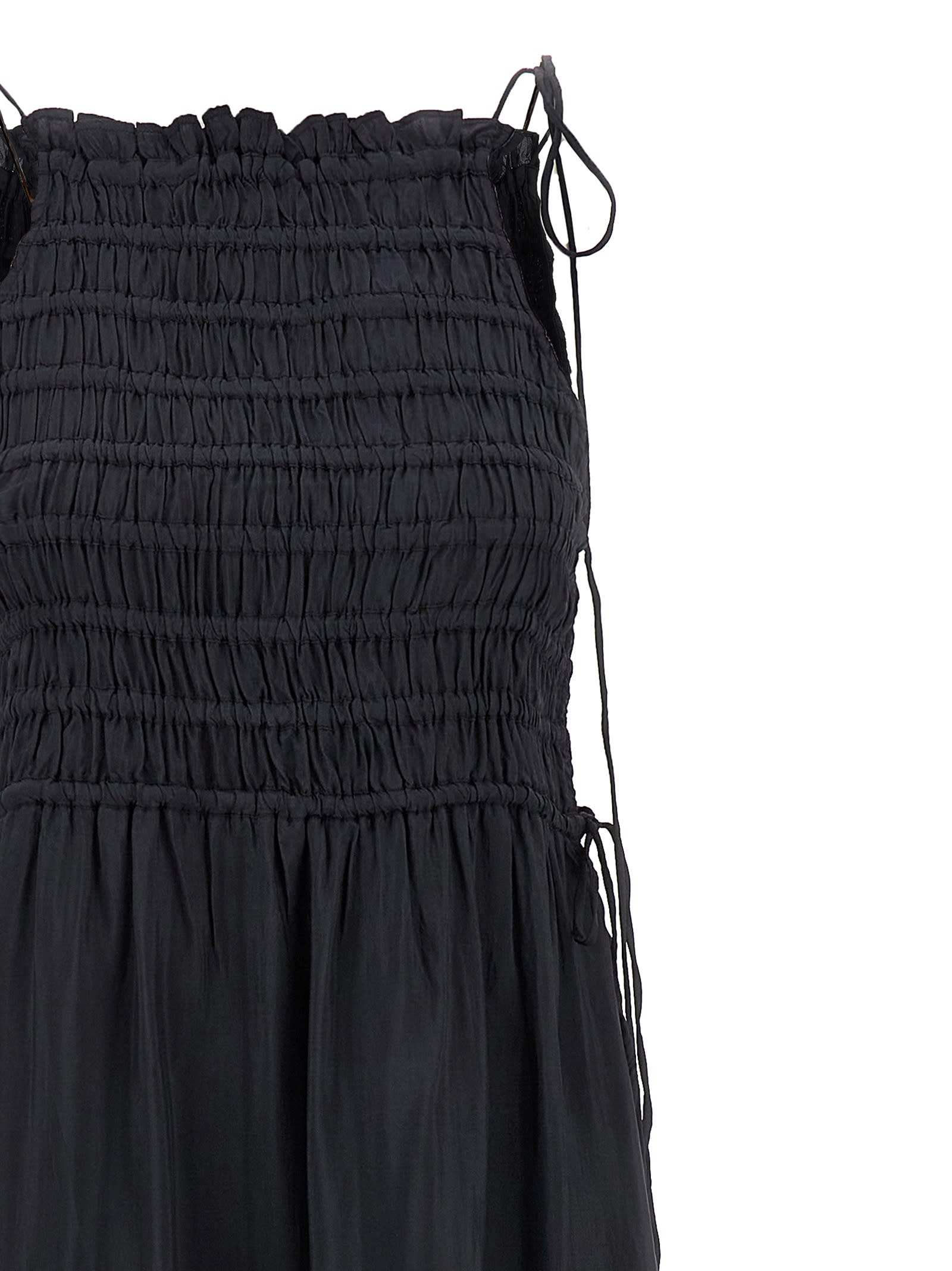 オールインワン・サロペット Ganni Black Smock Tie' Dress Phantom Black Smock Tie dress | GANNI