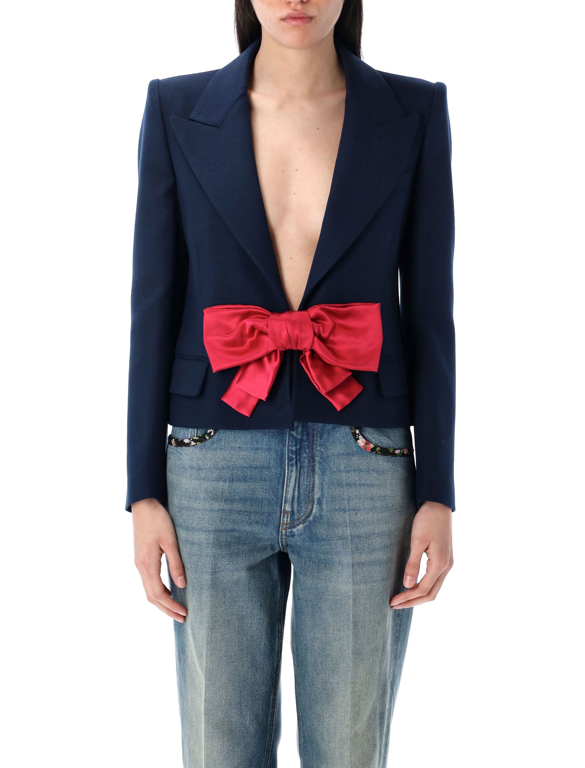 ジャケット VALENTINO SS25 CROPPED JACKET BOW (6B0CEI3298T 9QL) Viscose Jacket With Bow for Woman in Provence Blue