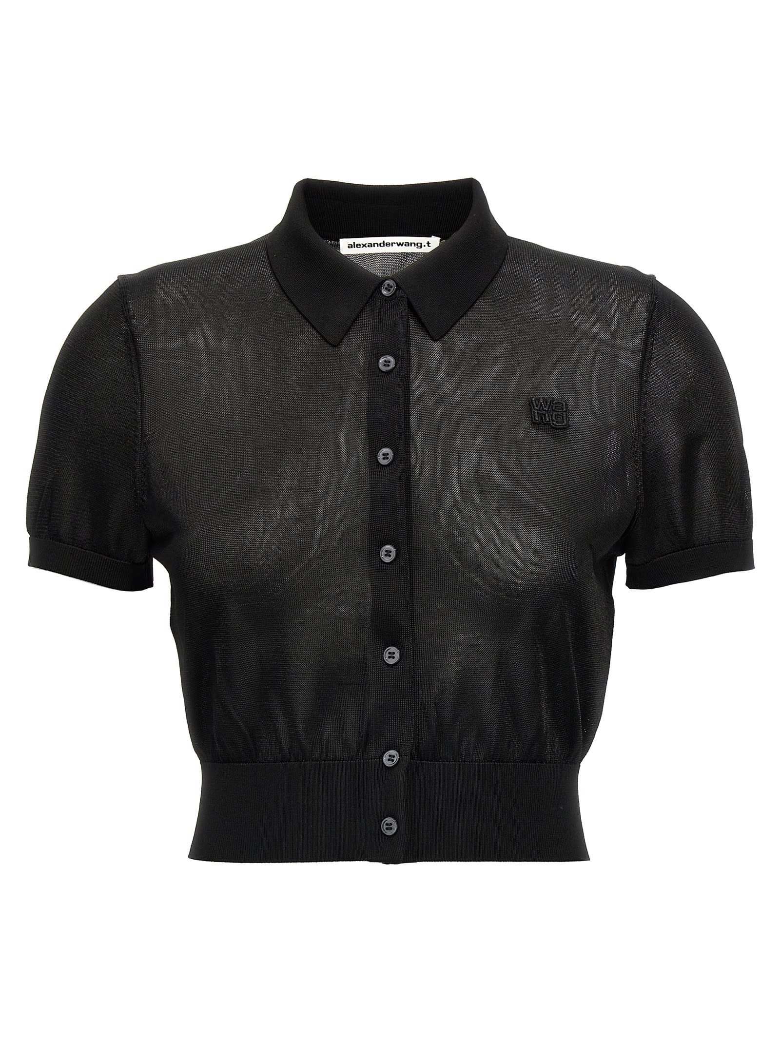 Tシャツ・カットソー Alexander Wang SS25 Cropped polo shirt (4KC1253077 001) Red logo-embroidered polo-style top Alexander wang - women