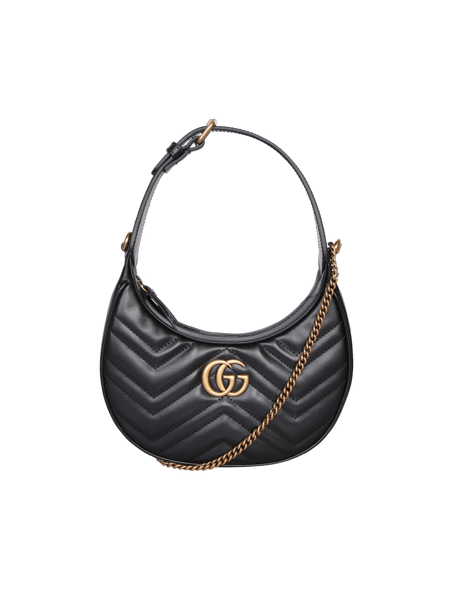 GG Marmont half-moon-shaped mini bag in Black Leather