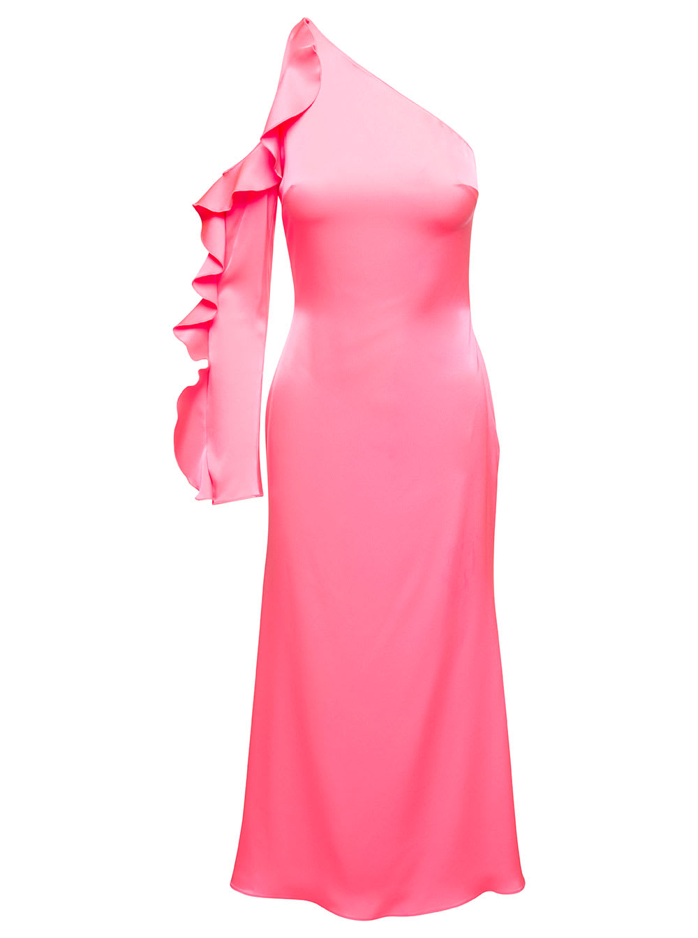 pink monoshoulder dress with ruches detailing in acetate woman