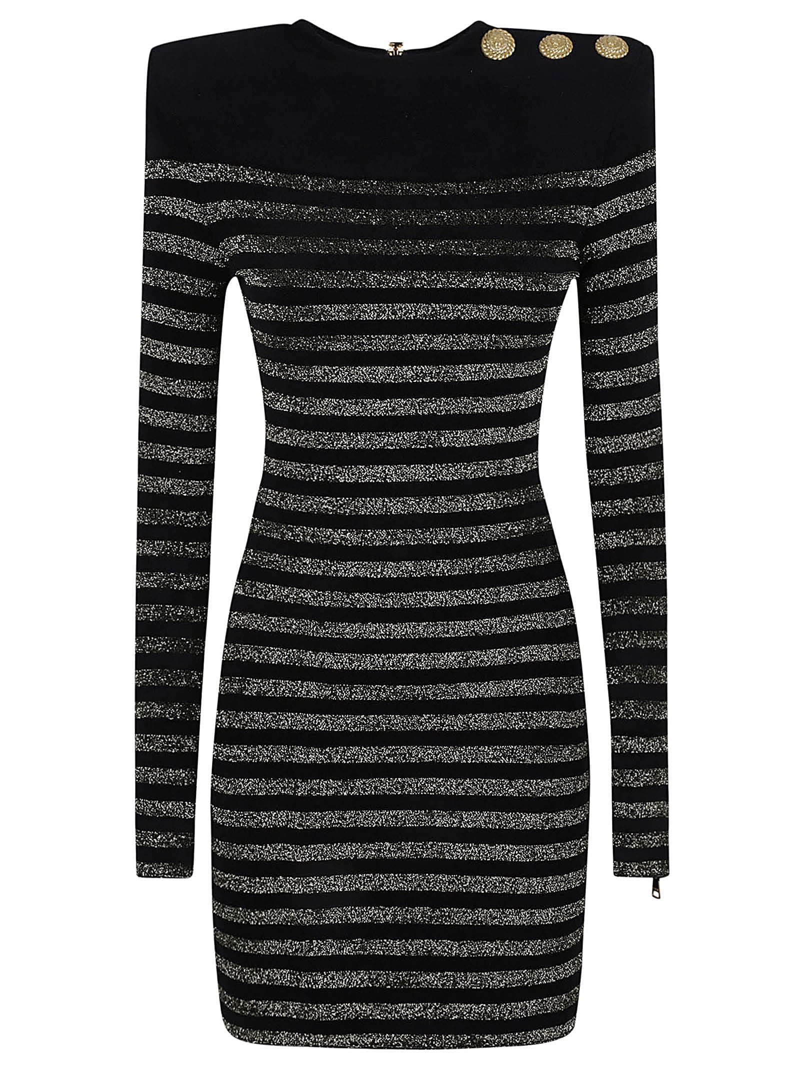 rear zip button embellished stripe knit dress