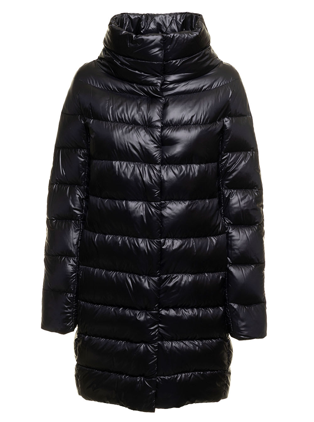Herno Woman's Dora Ultralight Quilted Black Nylon Long Down Jacket