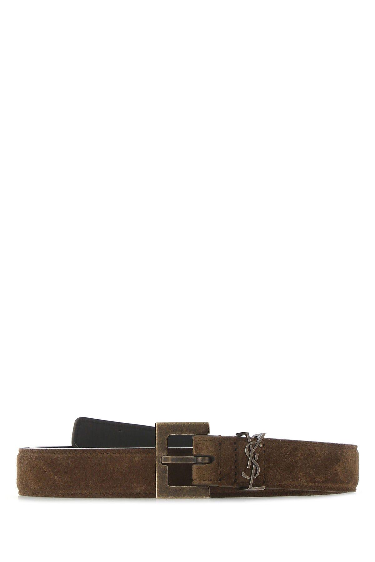 Monogrammed Suede Belt in Brown - Saint Laurent