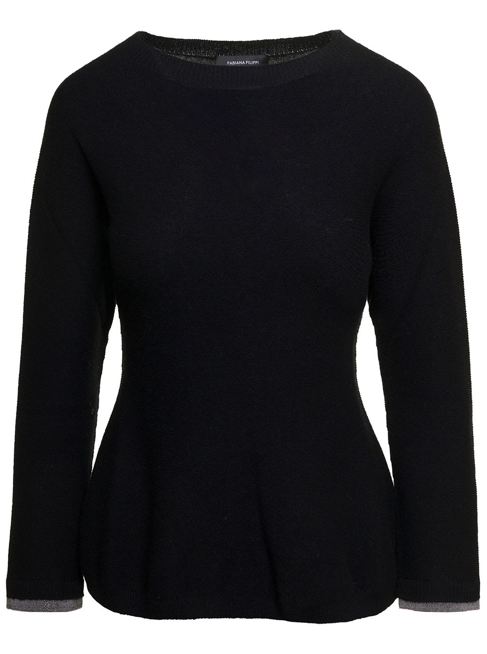 Fabiana Filippi Black Sweater With Rhinestone Detail In Cashmere