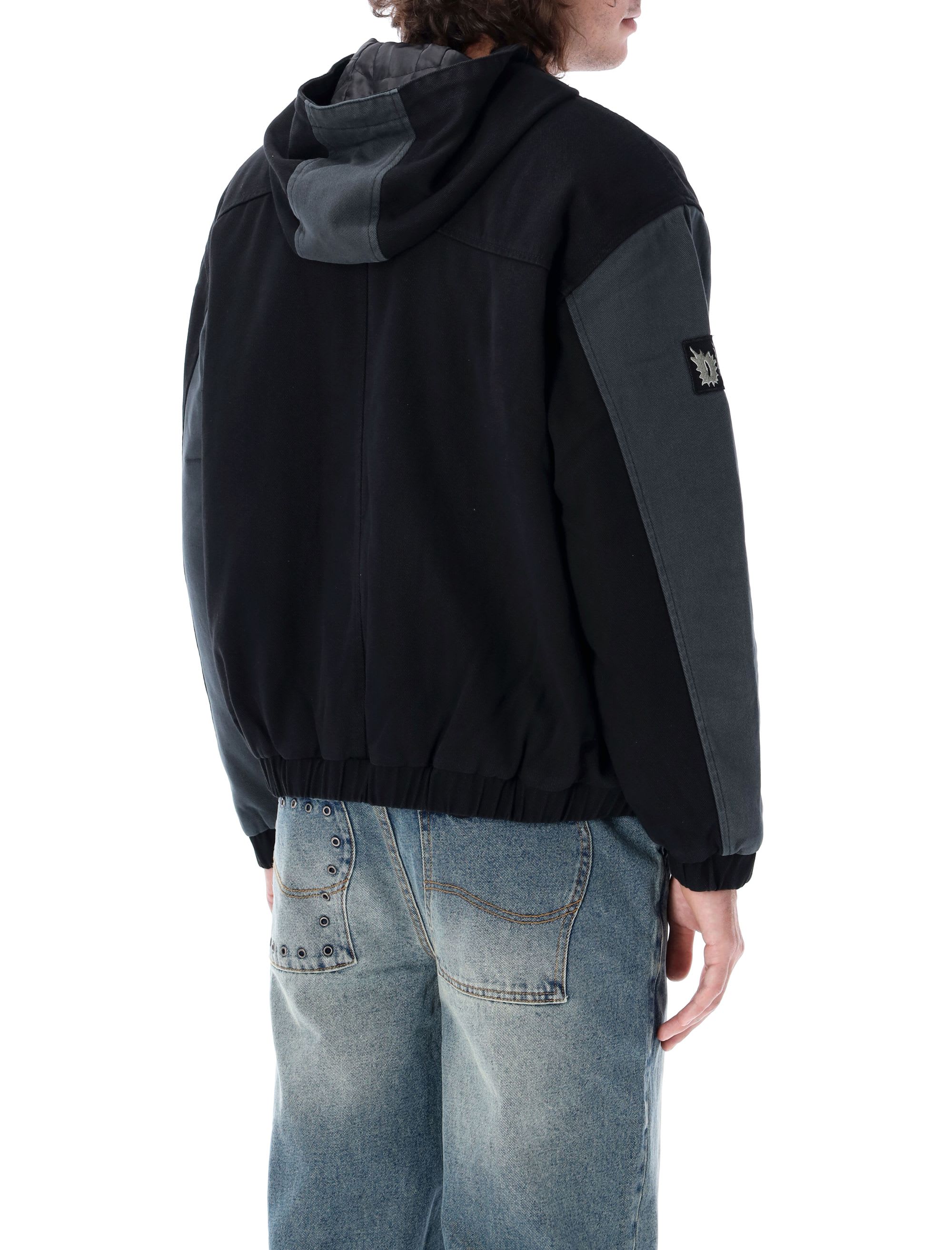 【Dime】PANEL DENIM HOODED BOMBER Dime Gray Panel Denim Hooded Bomber Jacket Dime