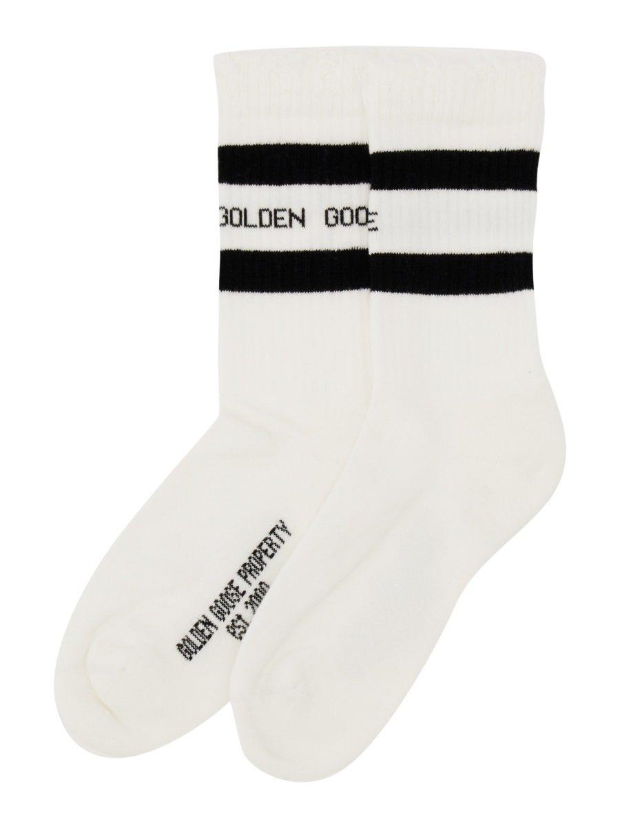 タイツ・ソックス Golden Goose SS25 Logo socks (GUP00883P00048782888 82888) Golden Goose Logo Intarsia Striped Socks | italist