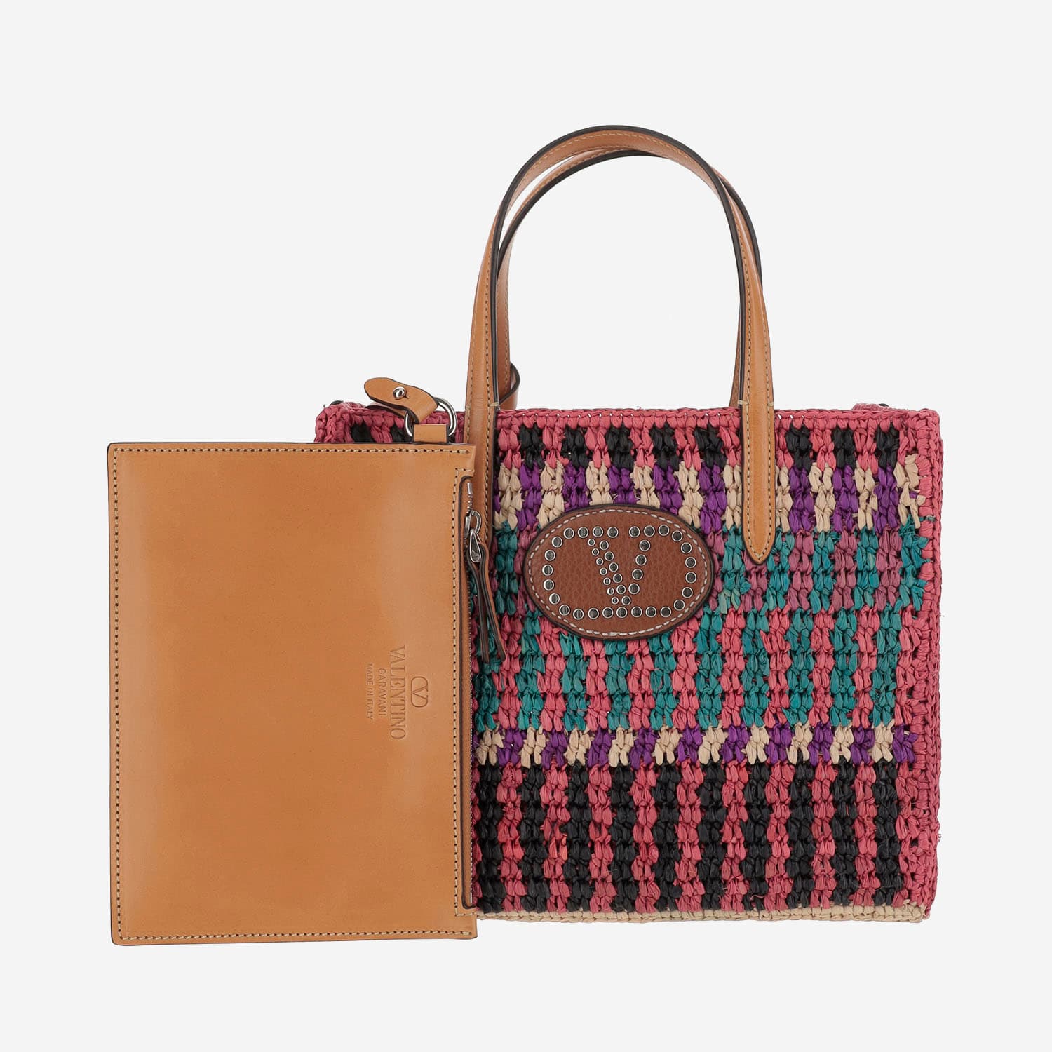 Valentino Garavani Vlogo Signature Raffia Shoulder Bag