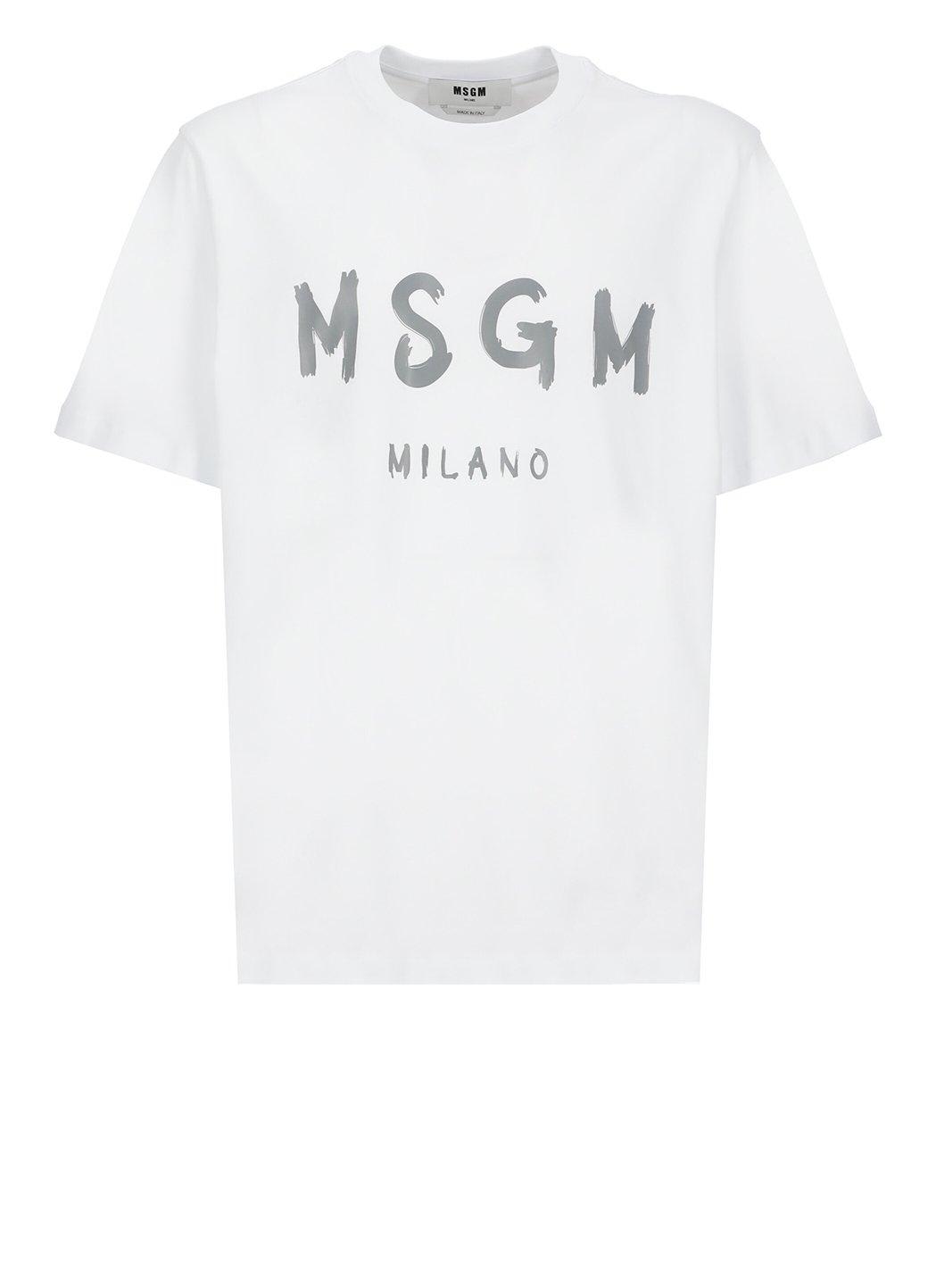 Tシャツ・カットソー MSGM FW23 SHIRT WITH LOGO (3540ME04A_23750696) MSGM logo-print Cotton T-shirt | Black | FARFETCH