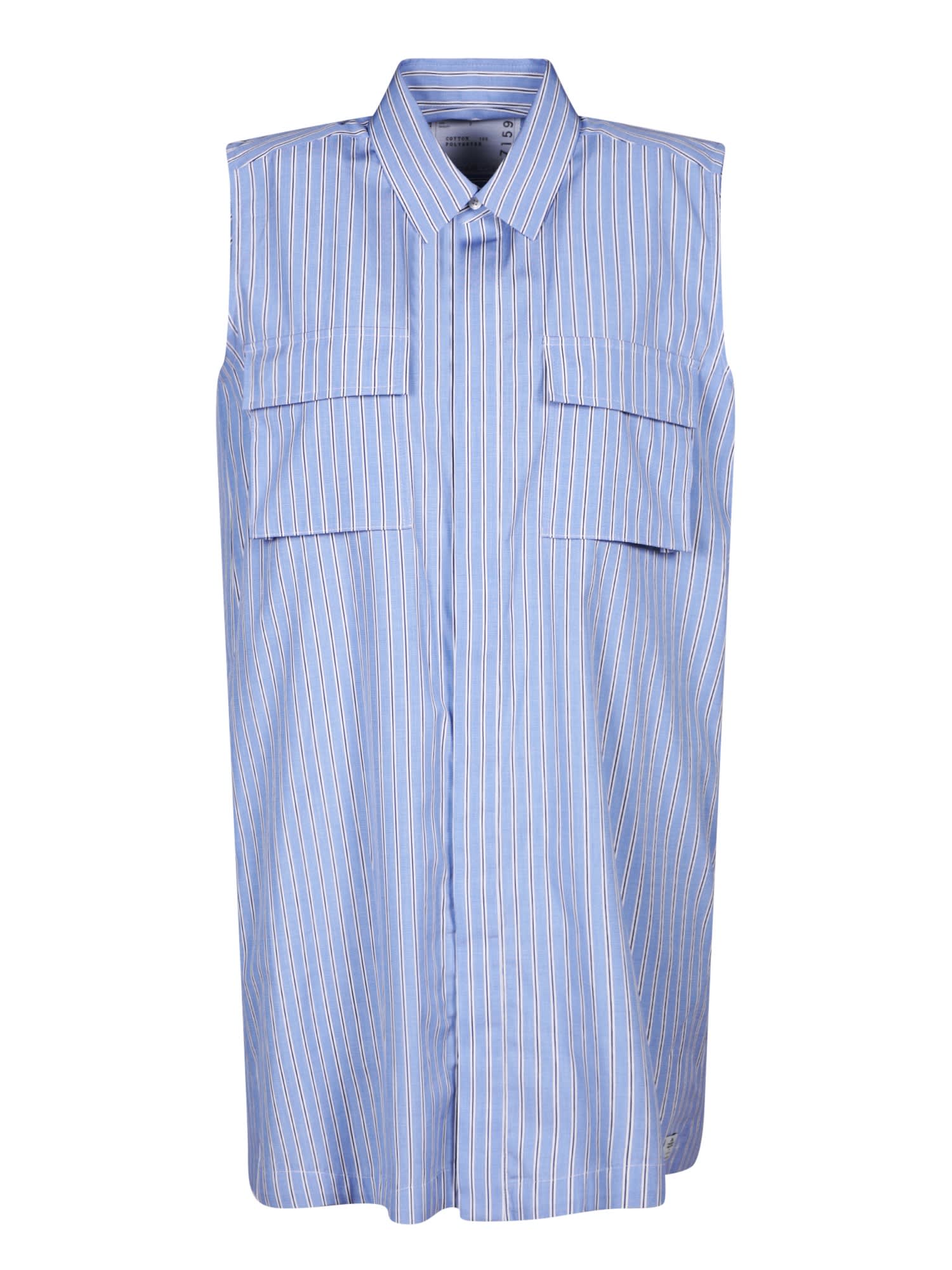 white and light blue striped poplin dress