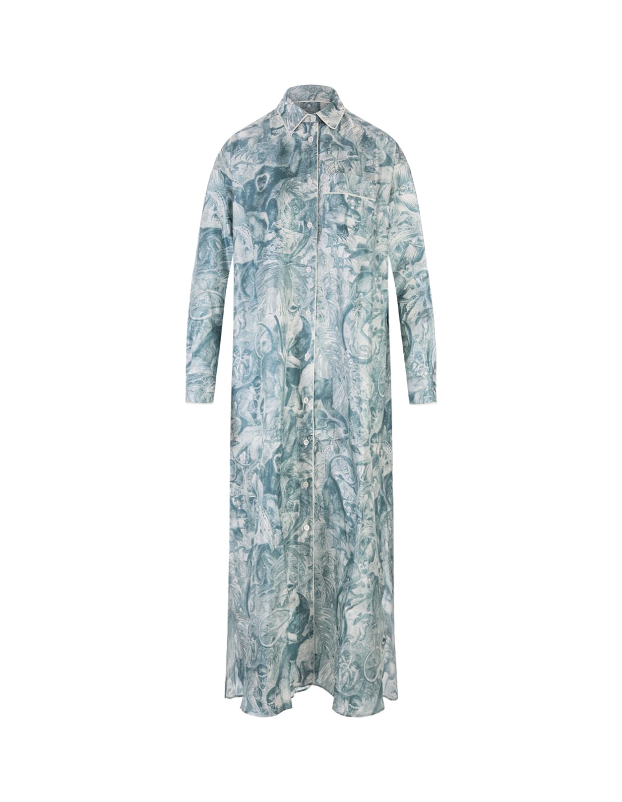 long shirt dress with monkey print in light blue