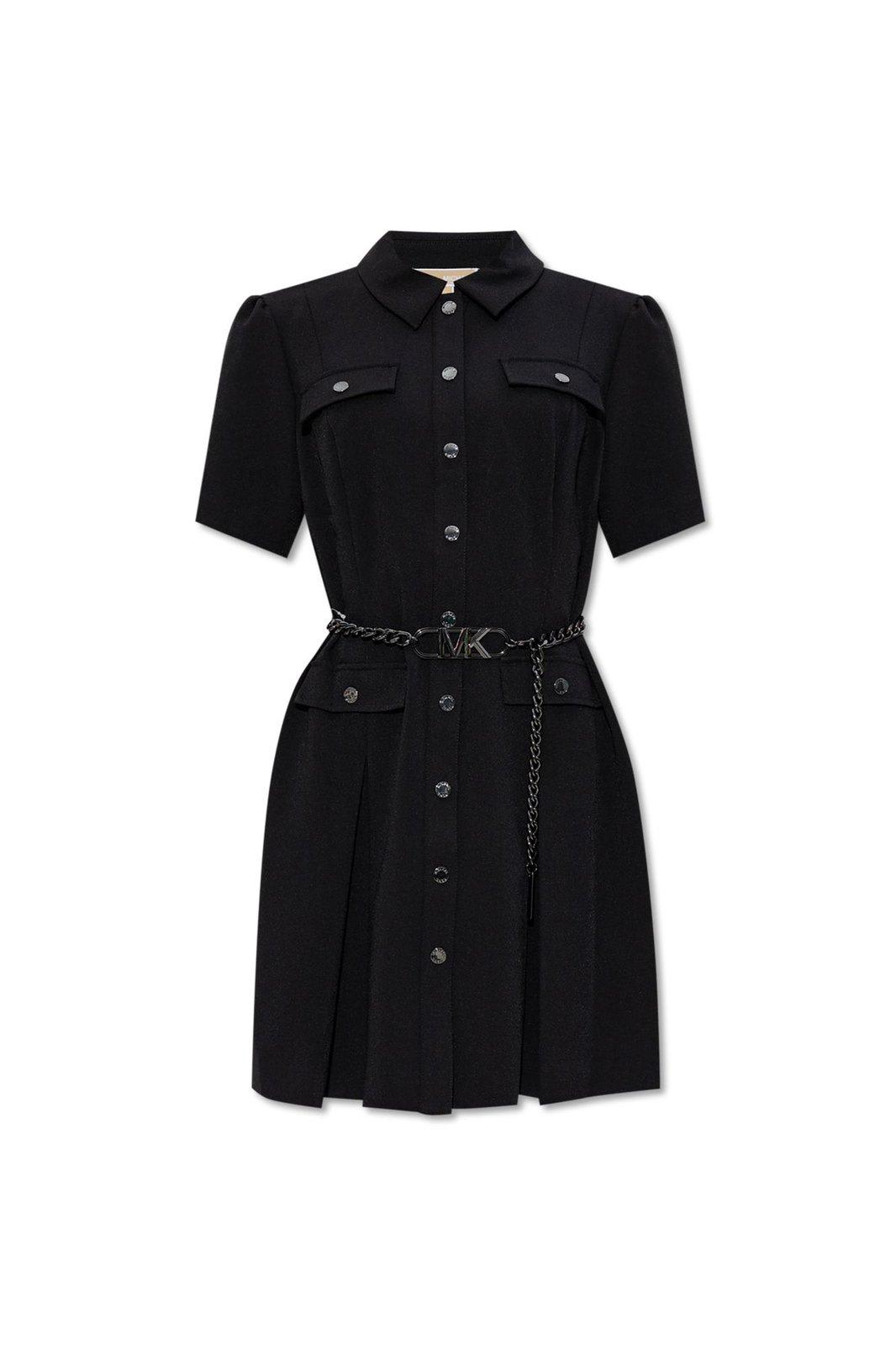 stretch crepe belted shirtdress