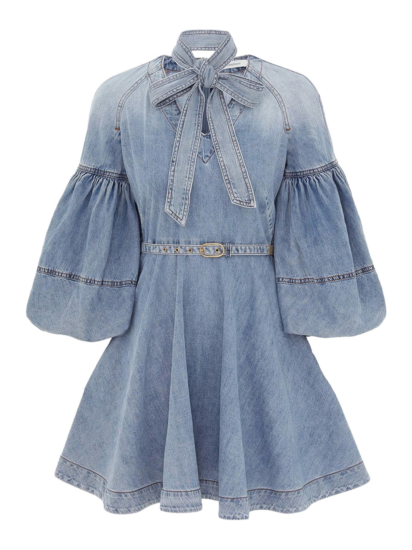 【送料&関税込】Zimmermann Mini Denim Dress With Neck Ties Tie Neck Denim Mini Sea Foam Online | Zimmermann