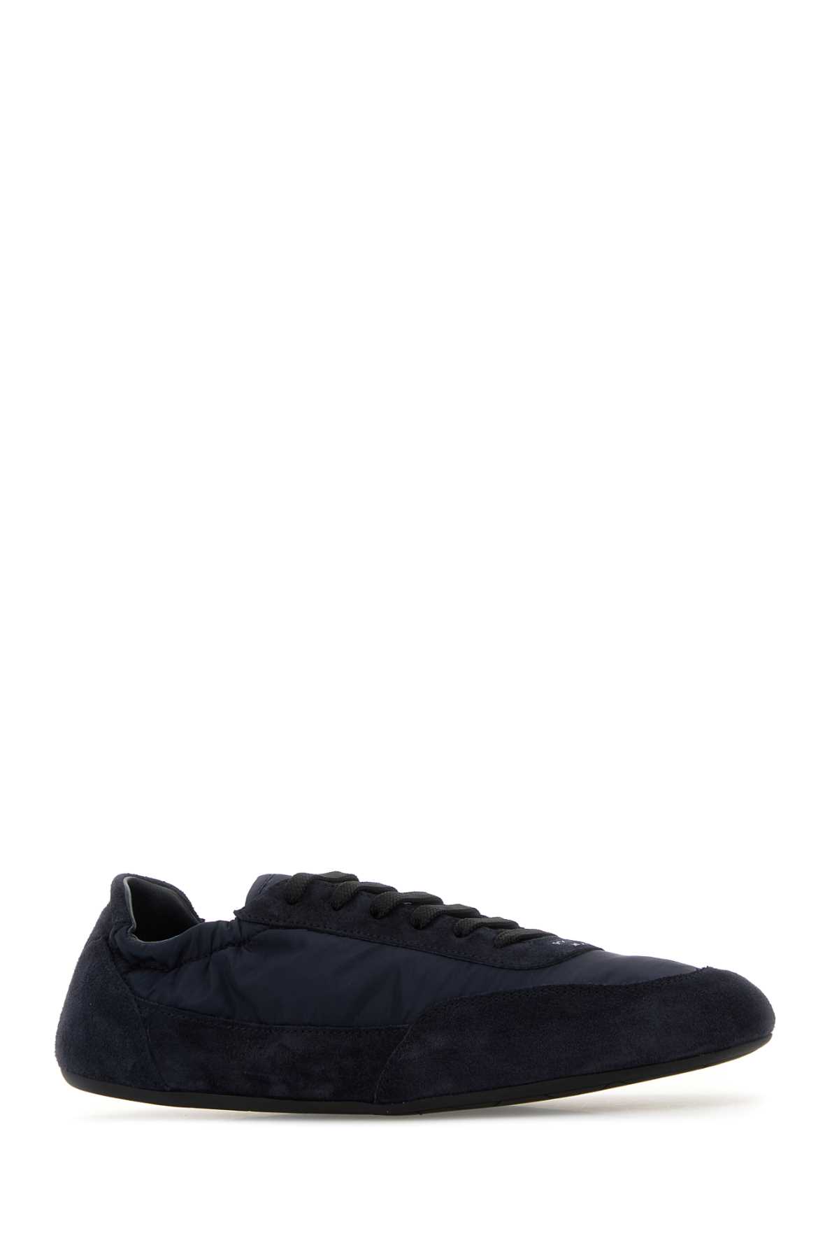 Prada Navy Blue Re-nylon And Suede Collapse Sneakers