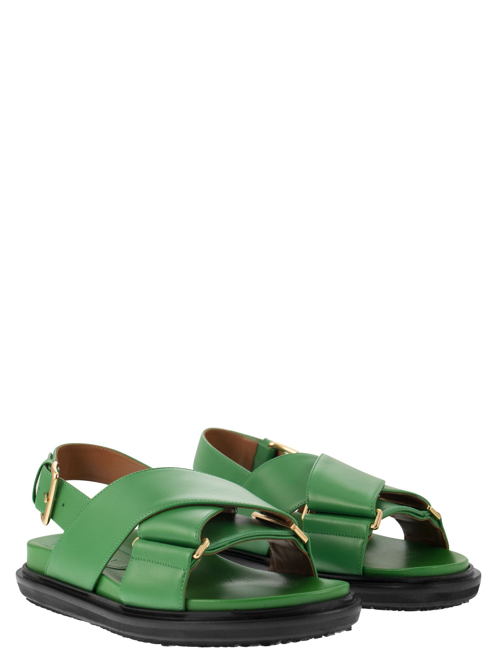 Marni Green Leather Fussbett Sandals | italist