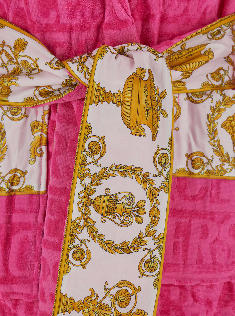 Versace Pink Bathrobe With Baroque Pattern In Terry Cotton