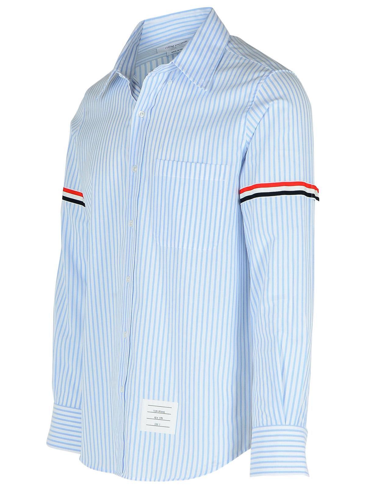 Tシャツ・カットソー THOM BROWNE SS25 Striped shirt (MWL301OF0810 480) Thom Browne White/blue striped button-down shirt | TheDoubleF