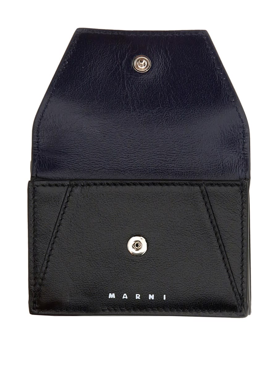 ★MARNI★Strap-by-fold wallet★ Black leather trifold wallet with Marni Mending embroidery
