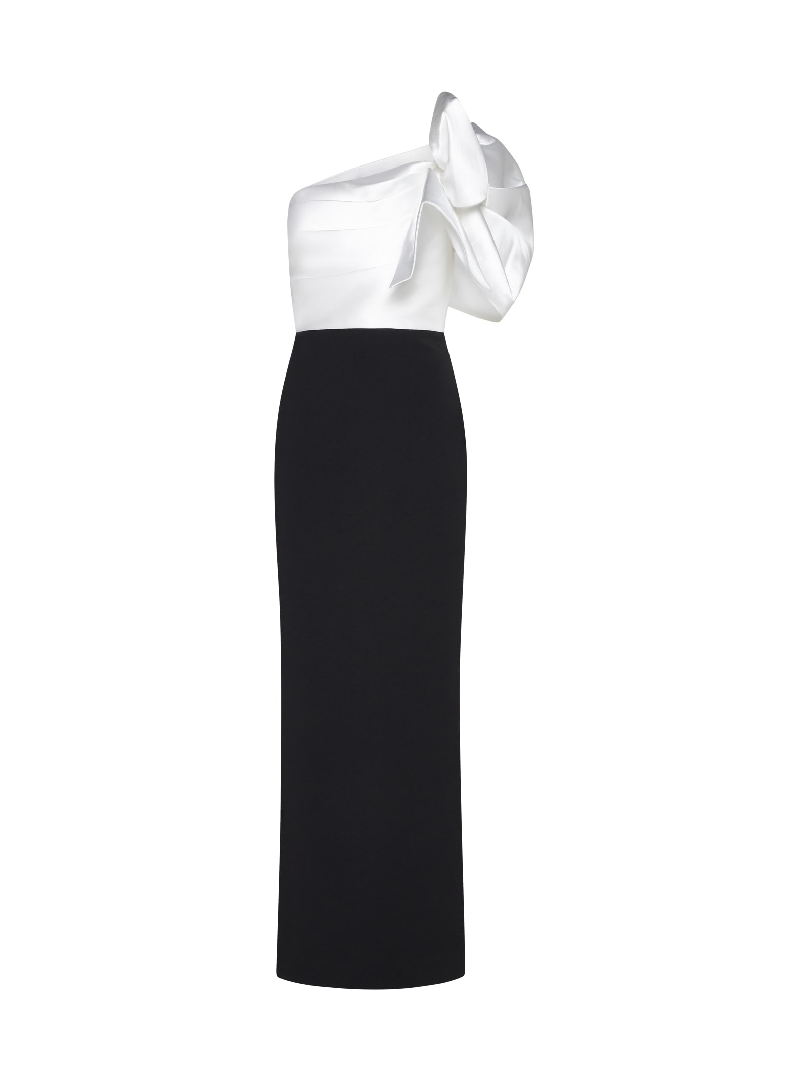 selia one-shoulder maxi dress in black and white twill woman