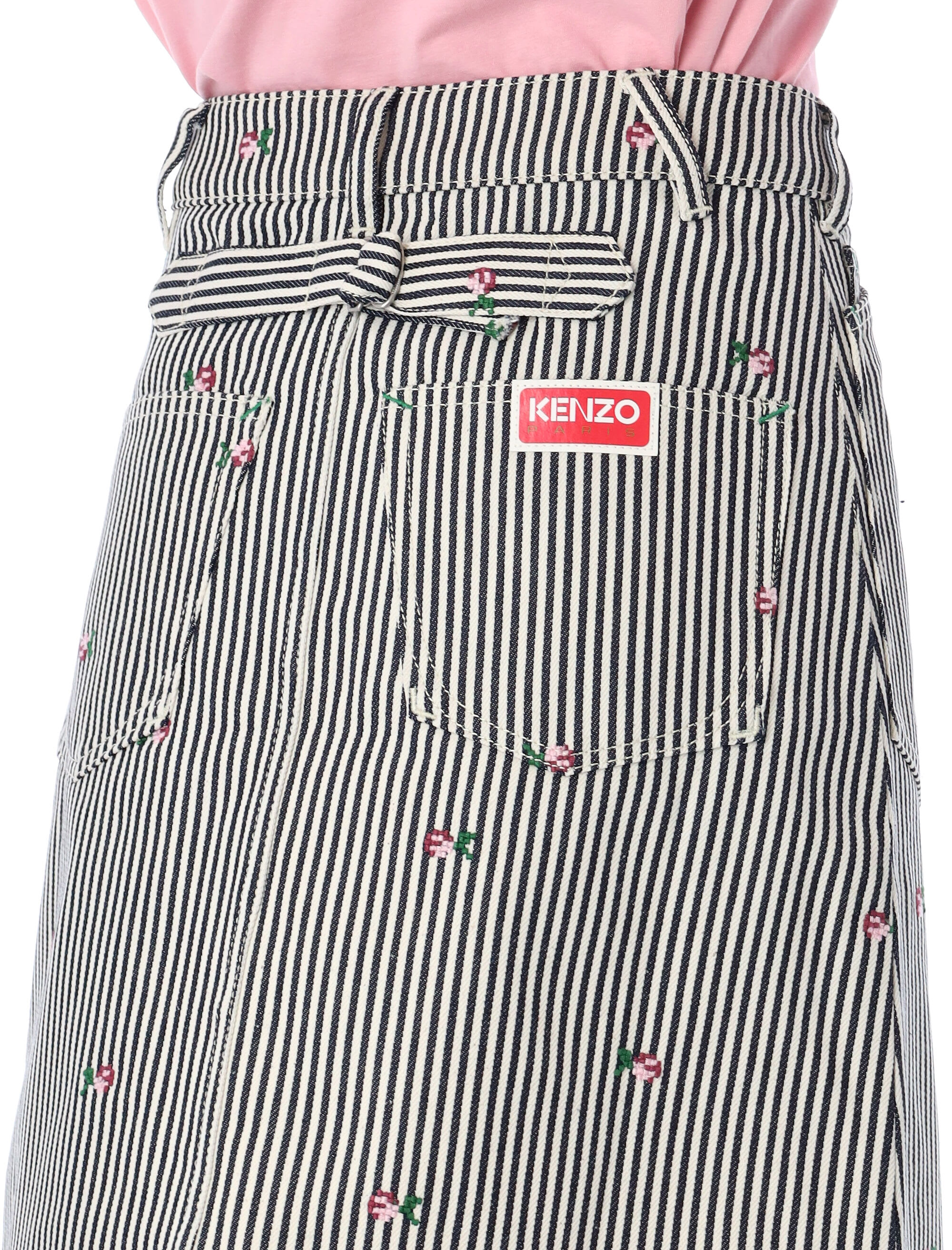 【KENZO】Rinse Stripe Shorts Denim Skirt - Rinse Blue KENZO Kenzo Ladies Rinse Blue Denim Rinse Striped Floral