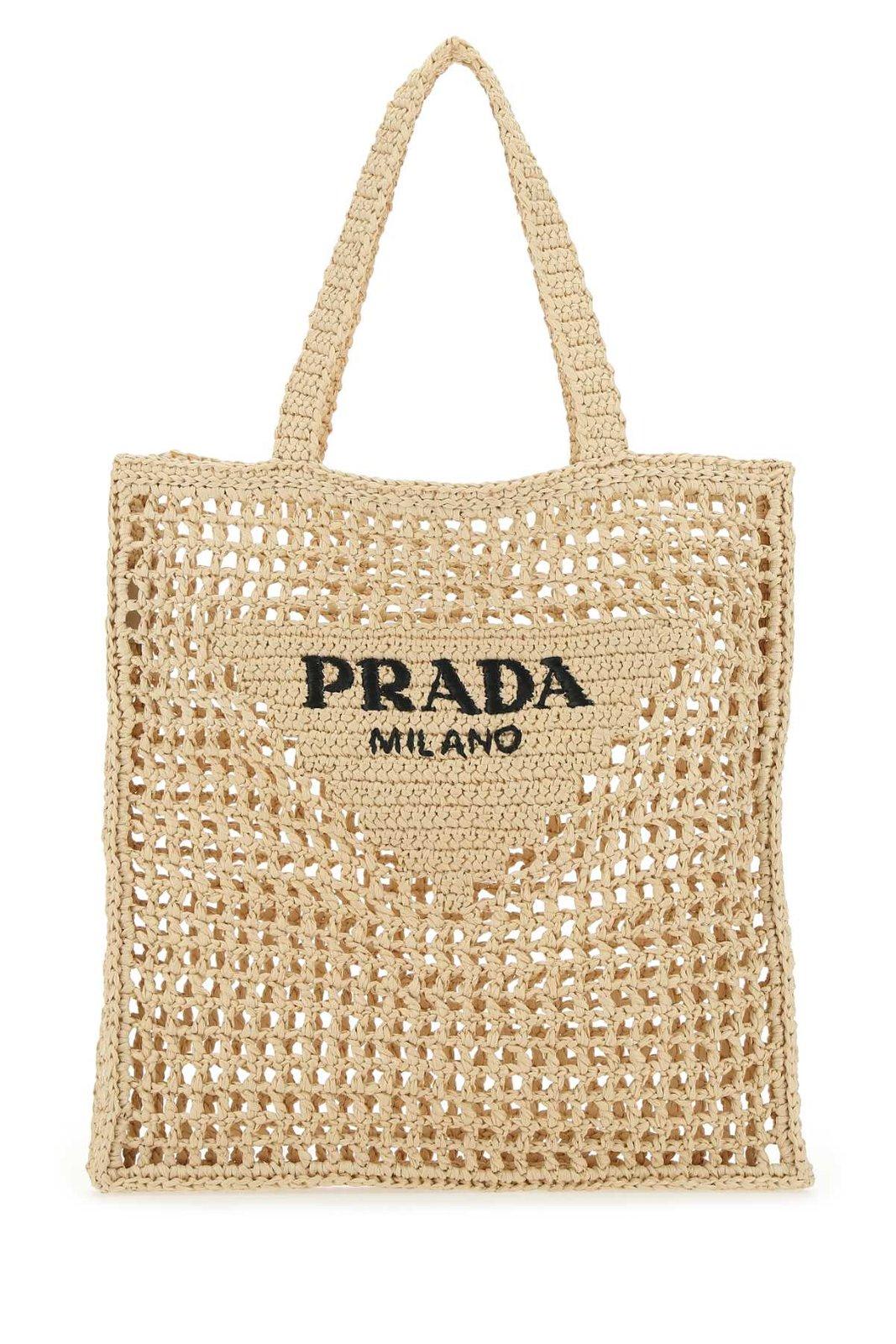 【PRADA】logo-embroidered woven raffia tote【ランク:A】 f7011e3cba34892f4810791d966aa0