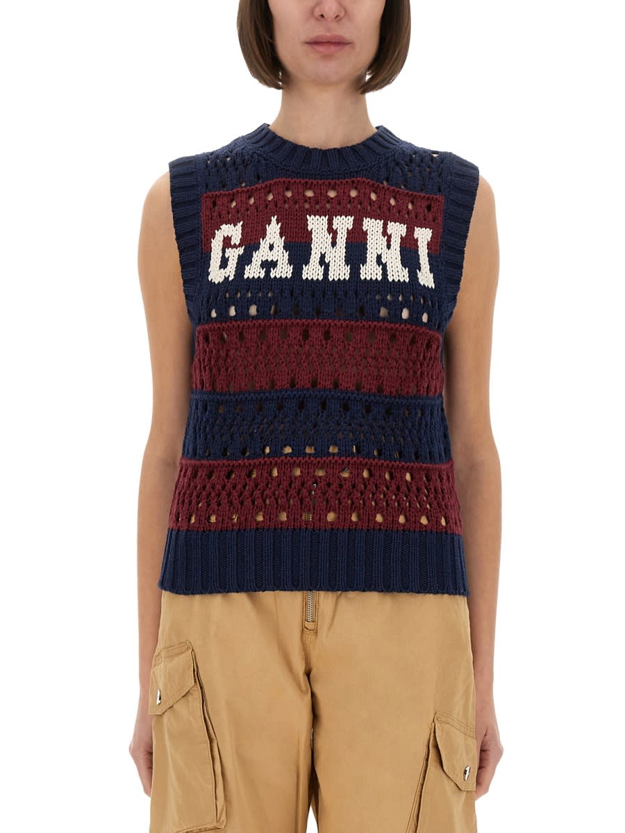 【関税＆送料込み】Ganni Striped Vest With Logo Multicolour Multicolor Stripe Vest | GANNI US