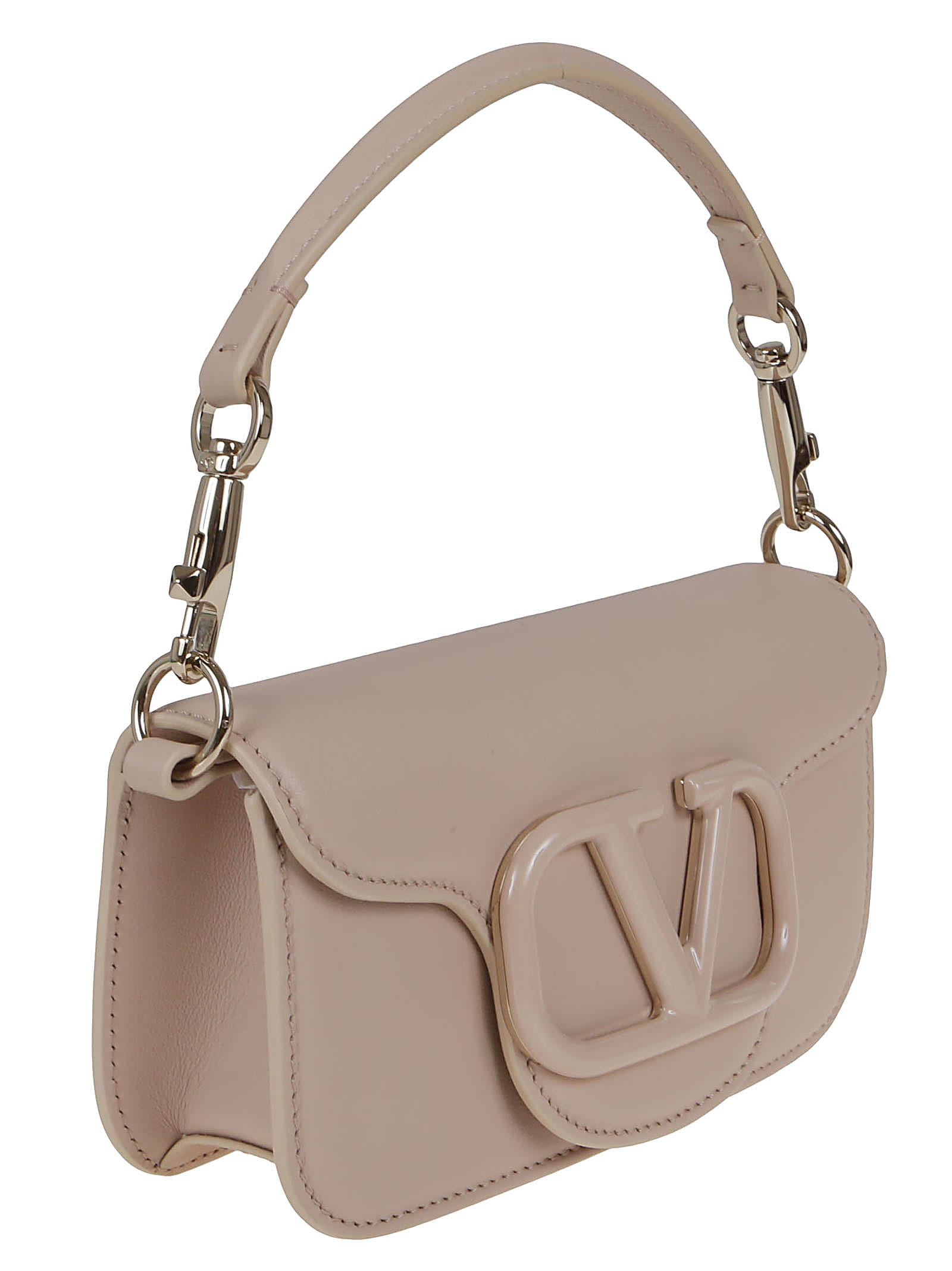 V Logo Signature Mini Leather Shoulder Bag in Beige - Valentino Garavani