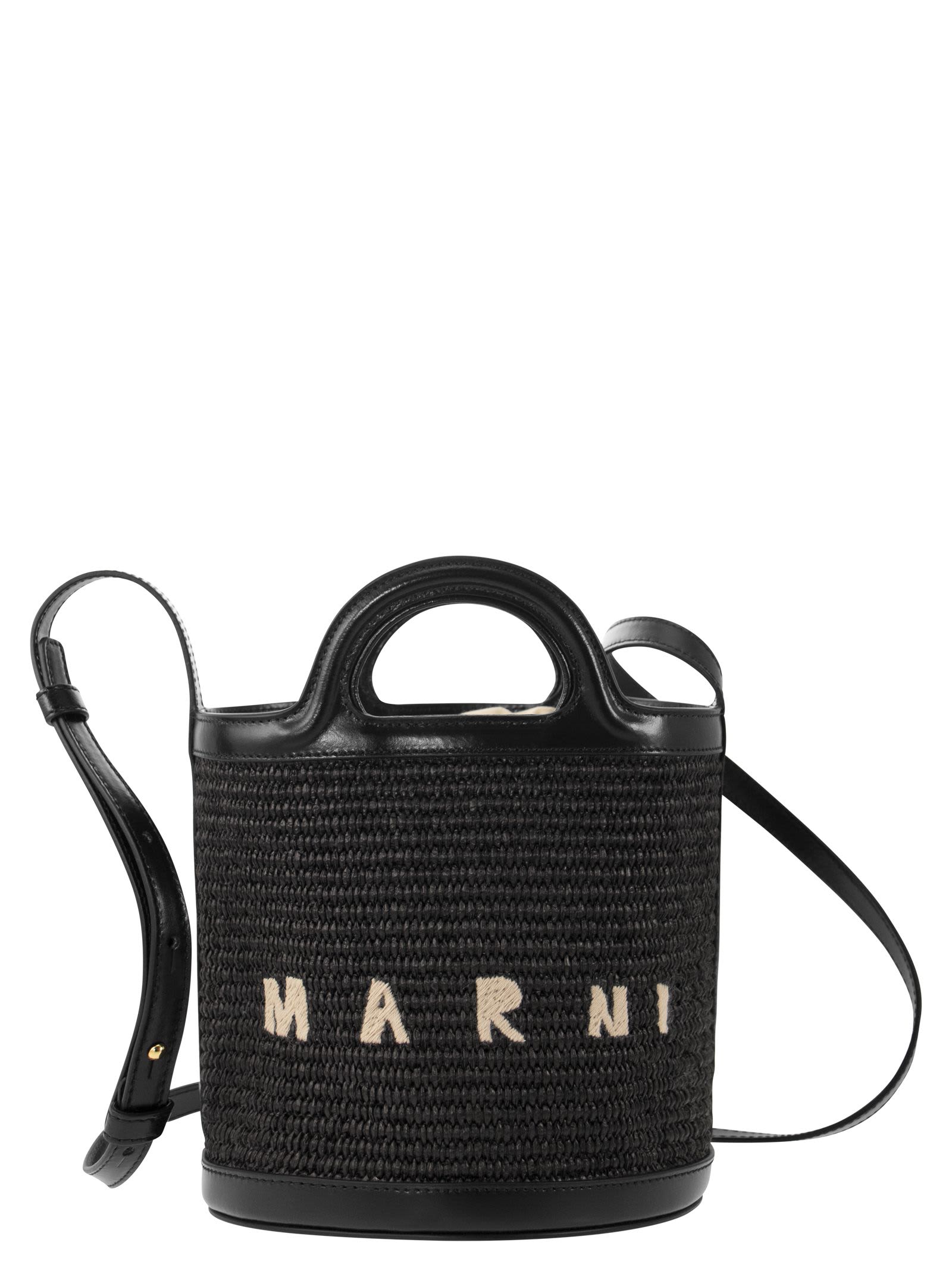 【新品未使用】MARNI TROPICALIA SMALL BUCKET BAG Tropicalia Small Bucket Bag in brown leather and raffia